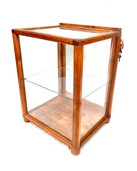 Antique Wooden Pine & Glazed Countertop Shop Display Cabinet / Mid 20th Century