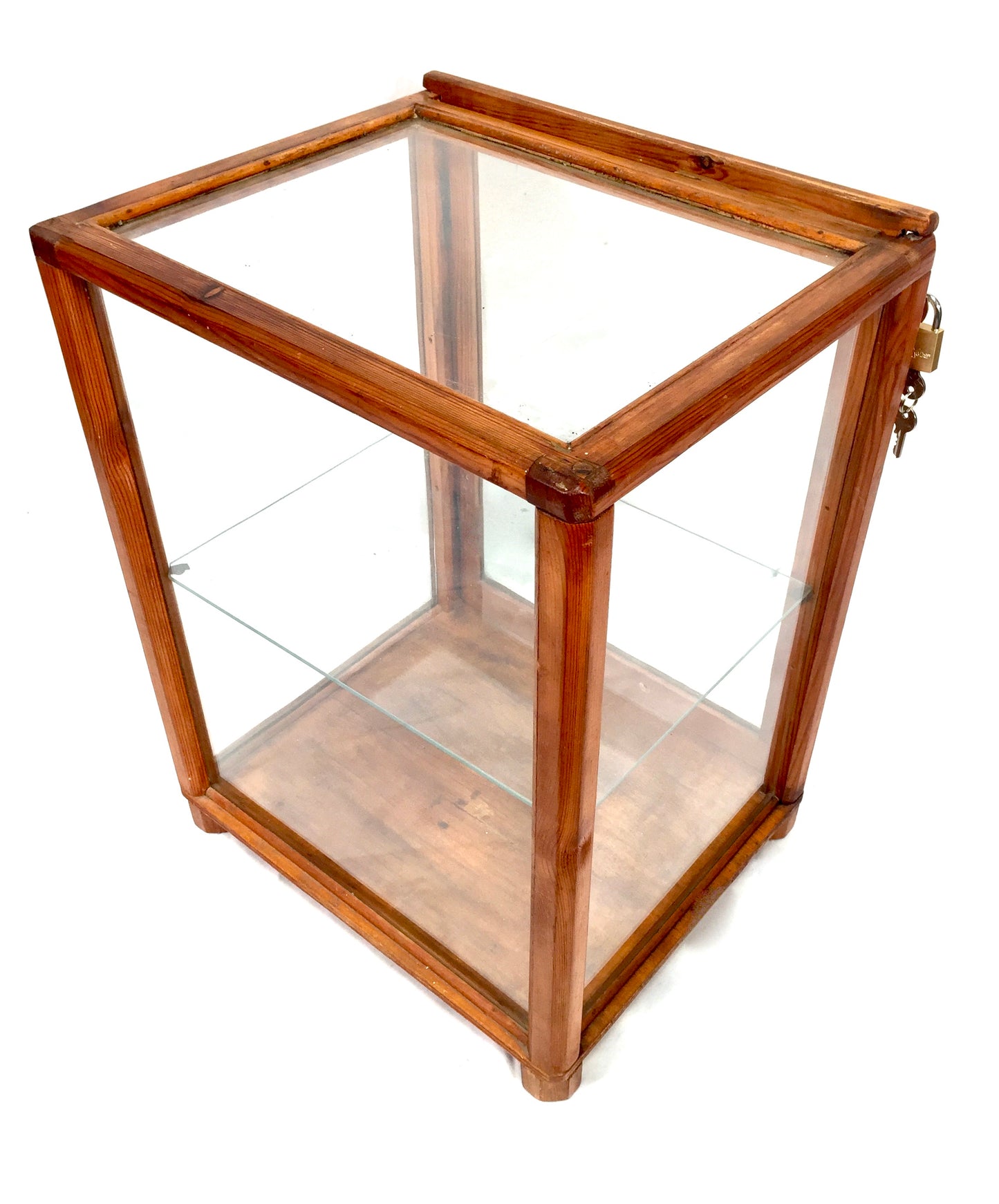Antique Wooden Pine & Glazed Countertop Shop Display Cabinet / Mid 20th Century