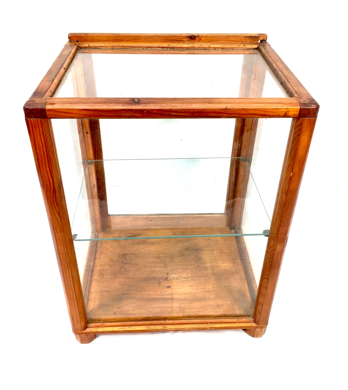 Antique Wooden Pine & Glazed Countertop Shop Display Cabinet / Mid 20th Century