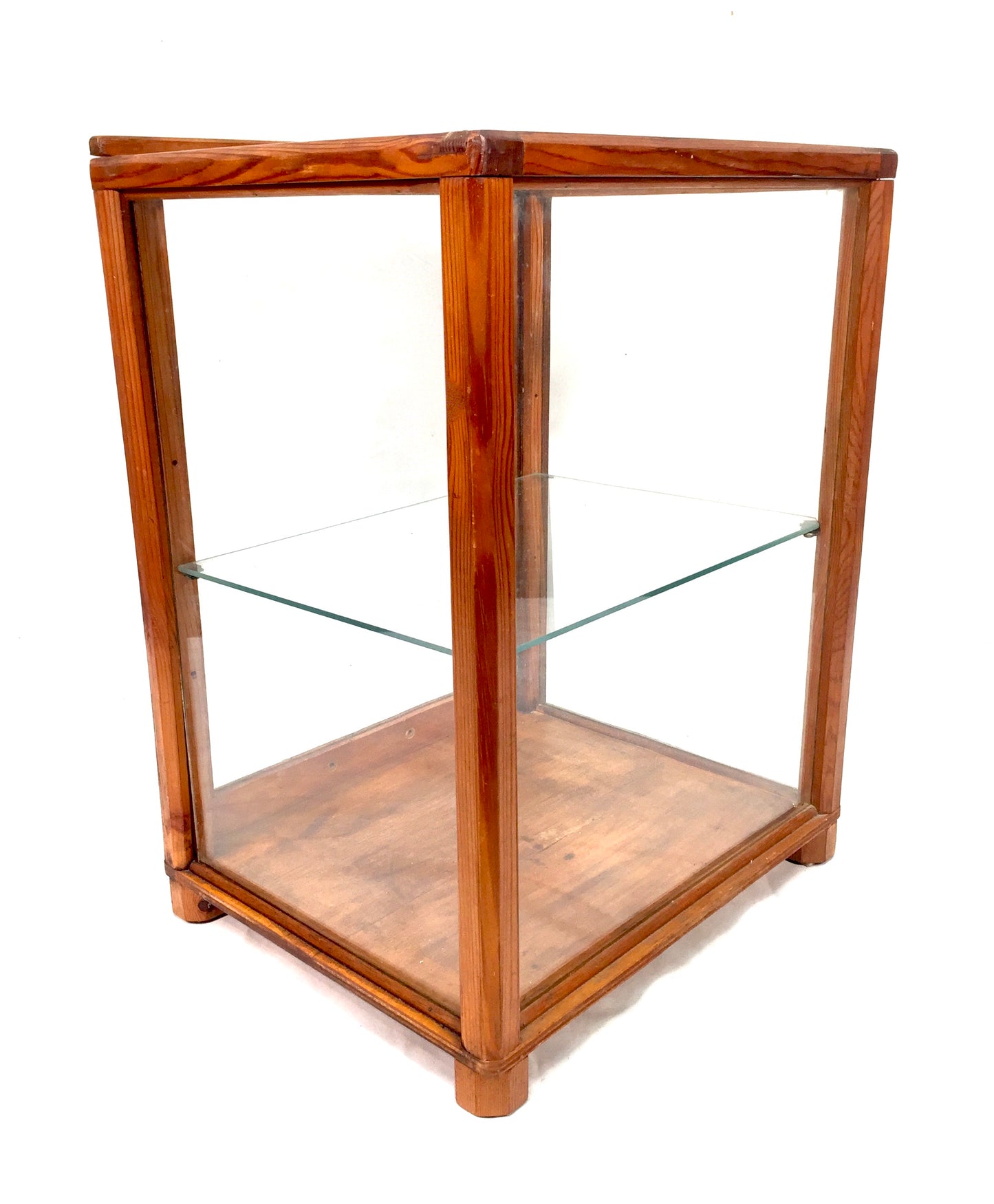 Antique Wooden Pine & Glazed Countertop Shop Display Cabinet / Mid 20th Century