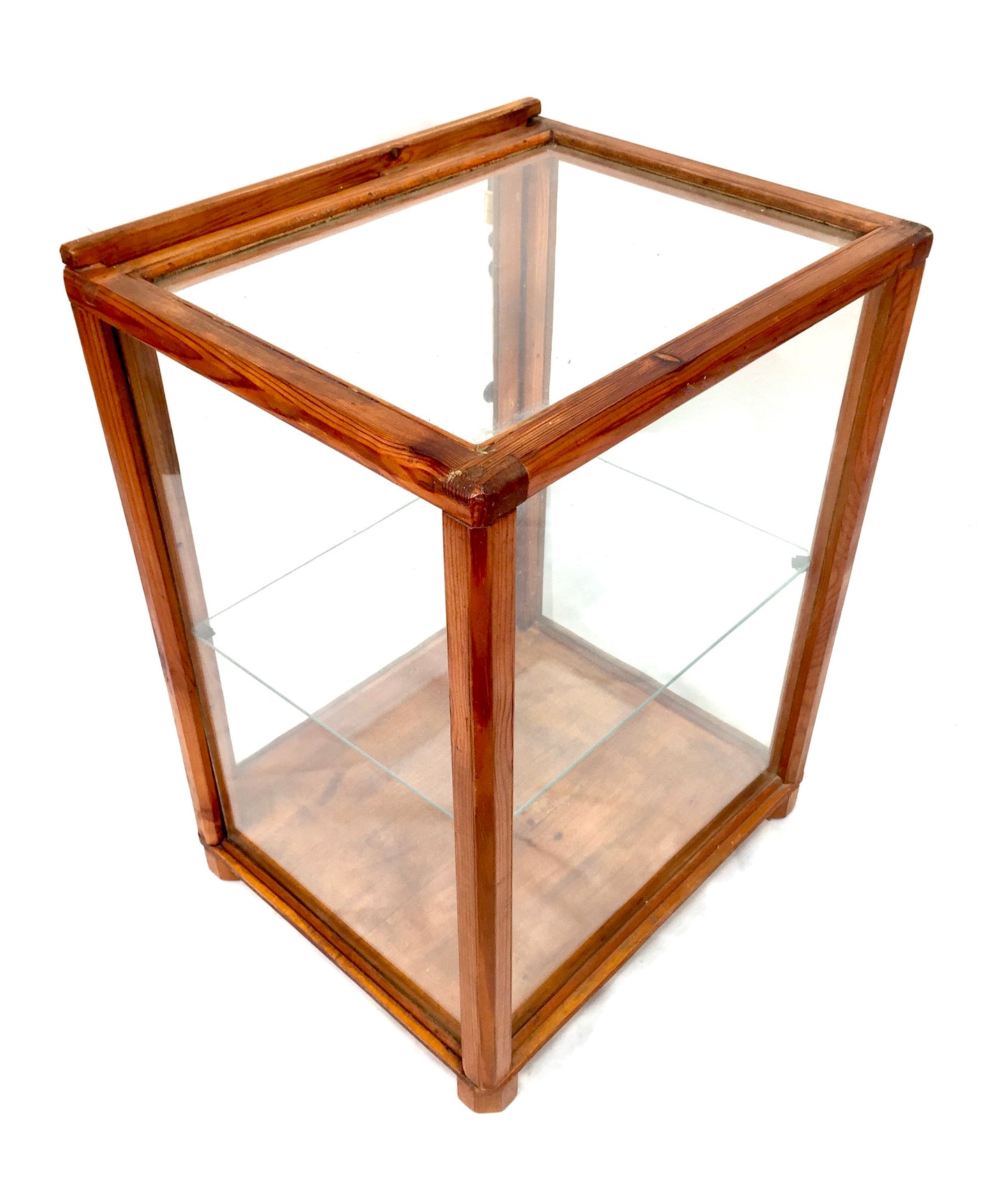 Antique Wooden Pine & Glazed Countertop Shop Display Cabinet / Mid 20th Century