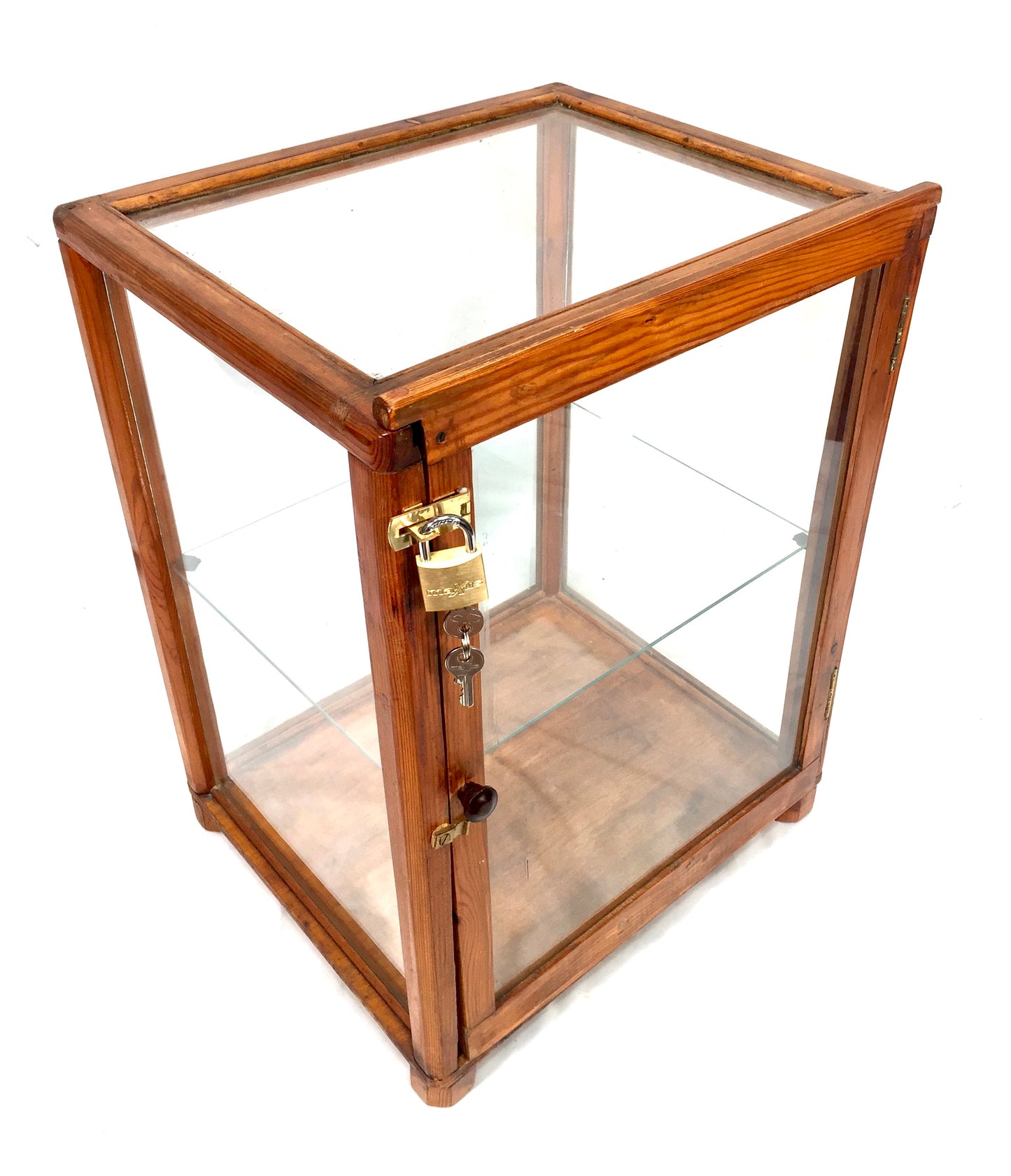 Antique Wooden Pine & Glazed Countertop Shop Display Cabinet / Mid 20th Century