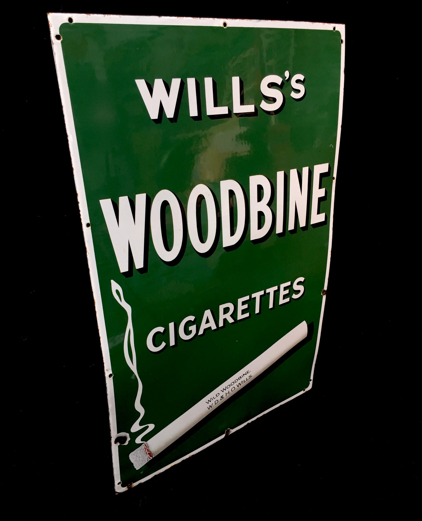Vintage Advertising Large Enamel Wall Mounted Wills's Woodbine Cigarettes Sign
