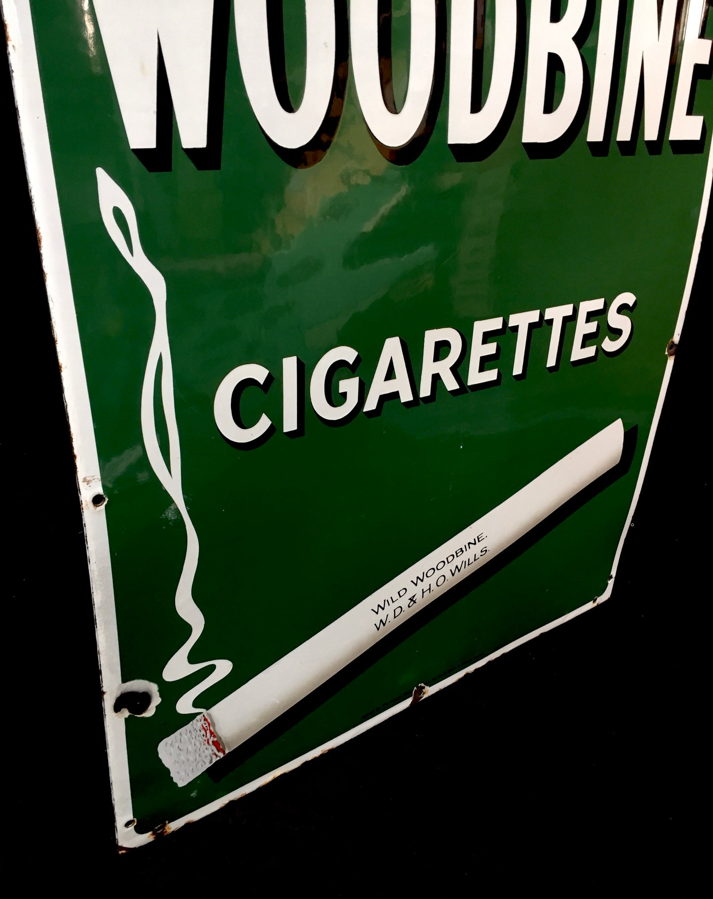Vintage Advertising Large Enamel Wall Mounted Wills's Woodbine Cigarettes Sign