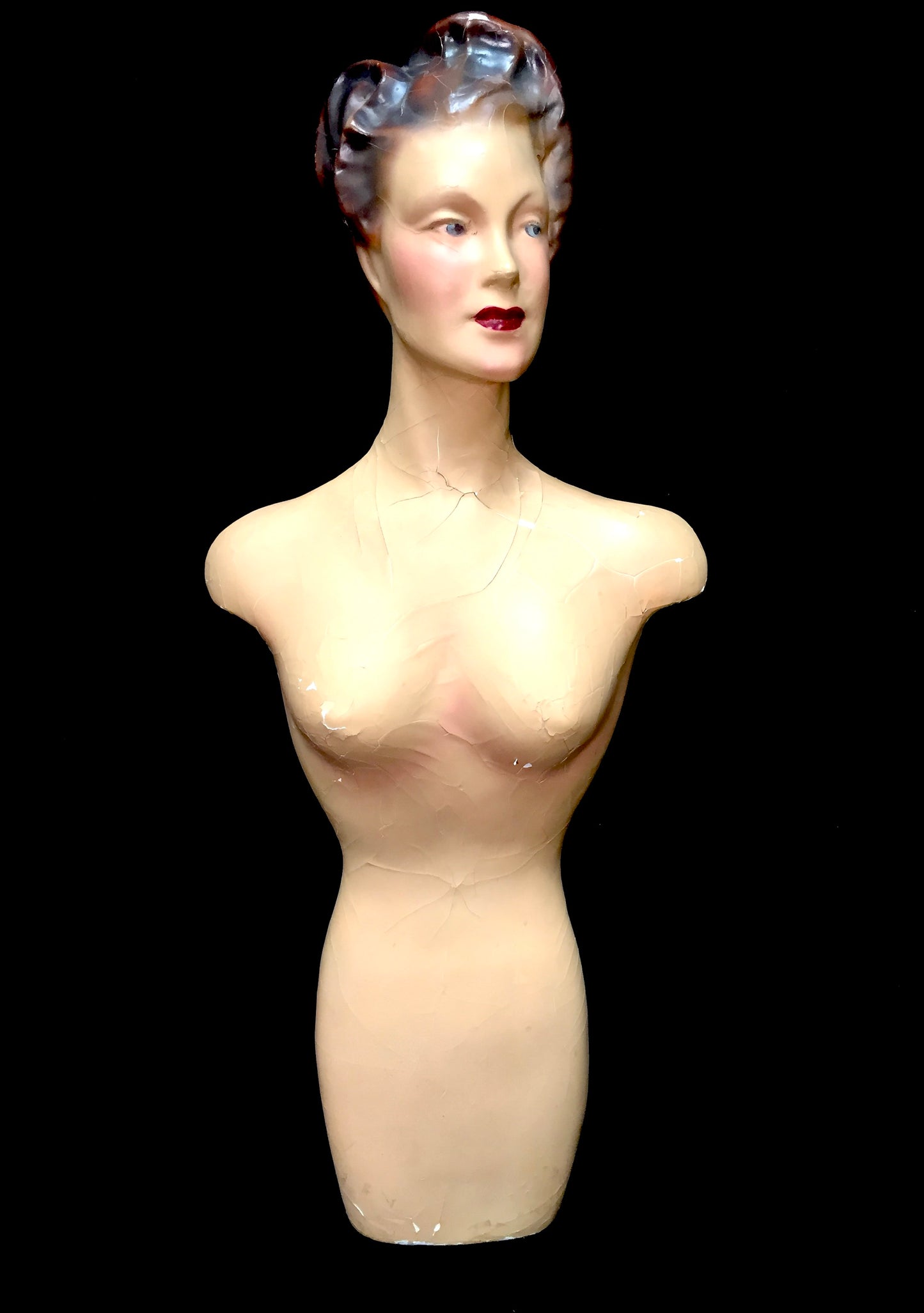 Antique 1930s Plaster & Painted Art Deco Female Shop Display Mannequin Bust