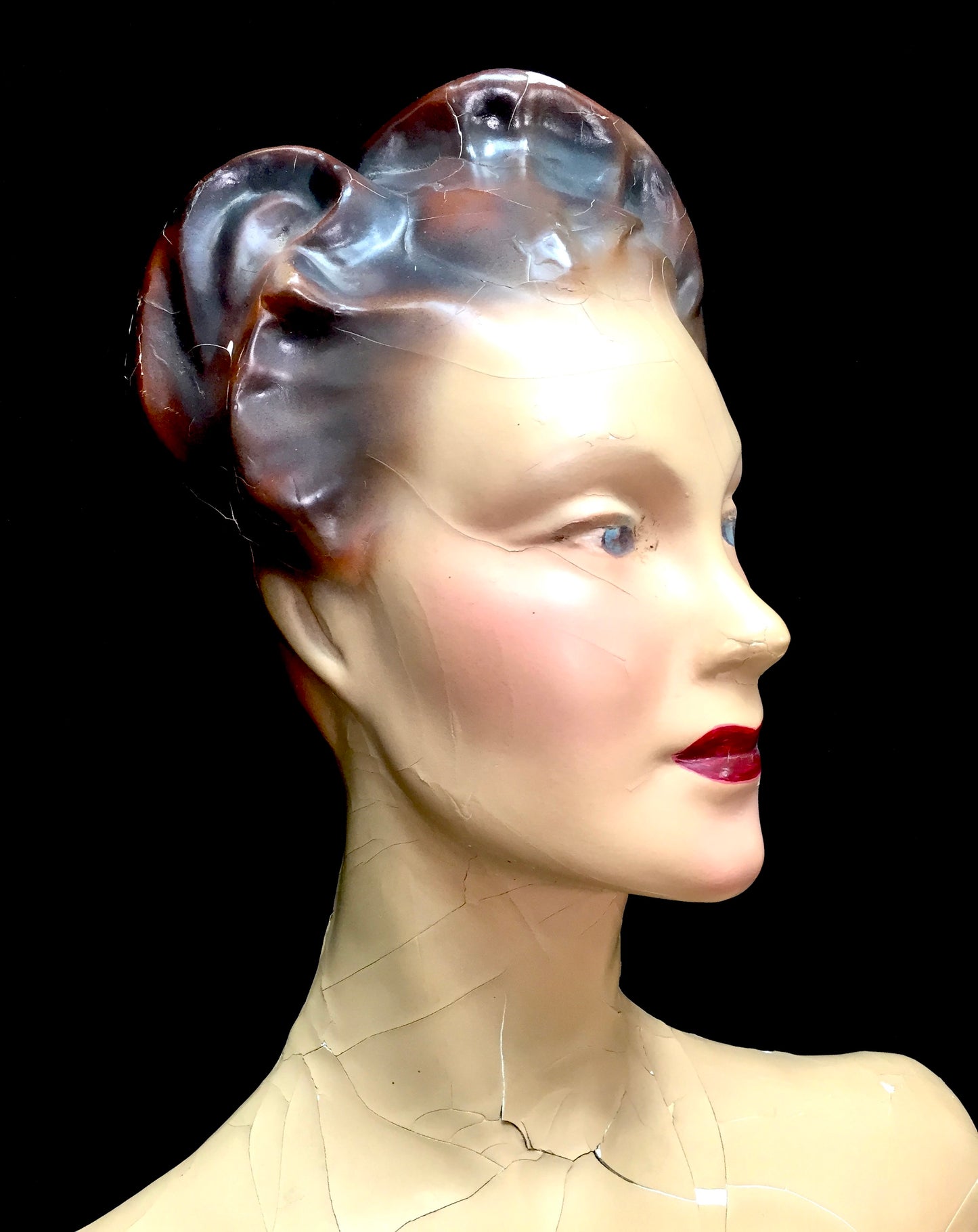 Antique 1930s Plaster & Painted Art Deco Female Shop Display Mannequin Bust