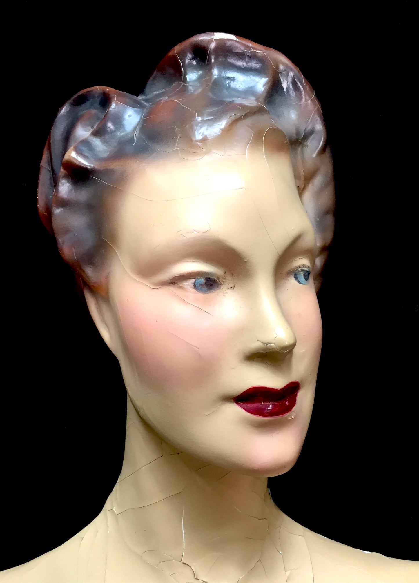 Antique 1930s Plaster & Painted Art Deco Female Shop Display Mannequin Bust