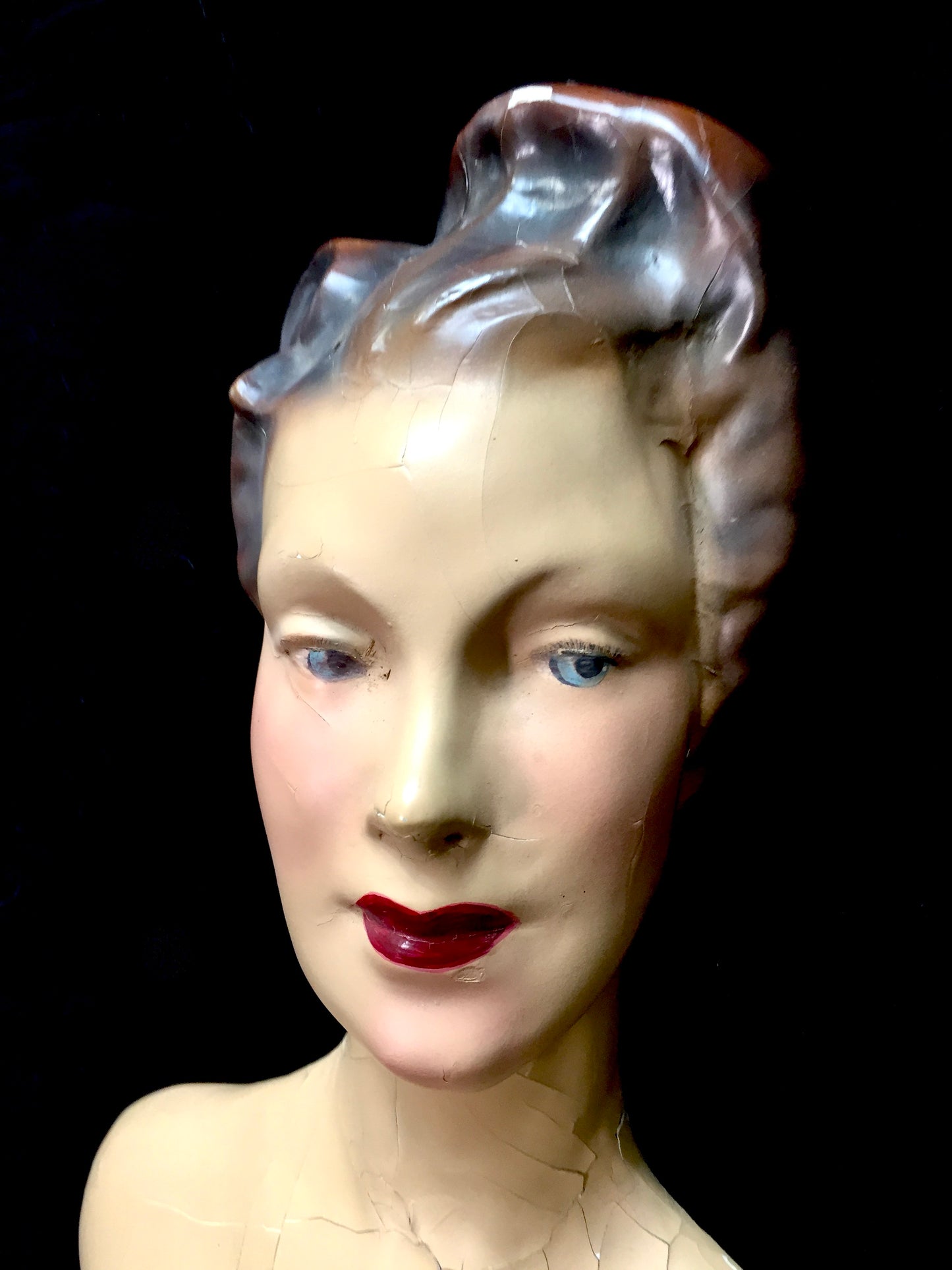 Antique 1930s Plaster & Painted Art Deco Female Shop Display Mannequin Bust