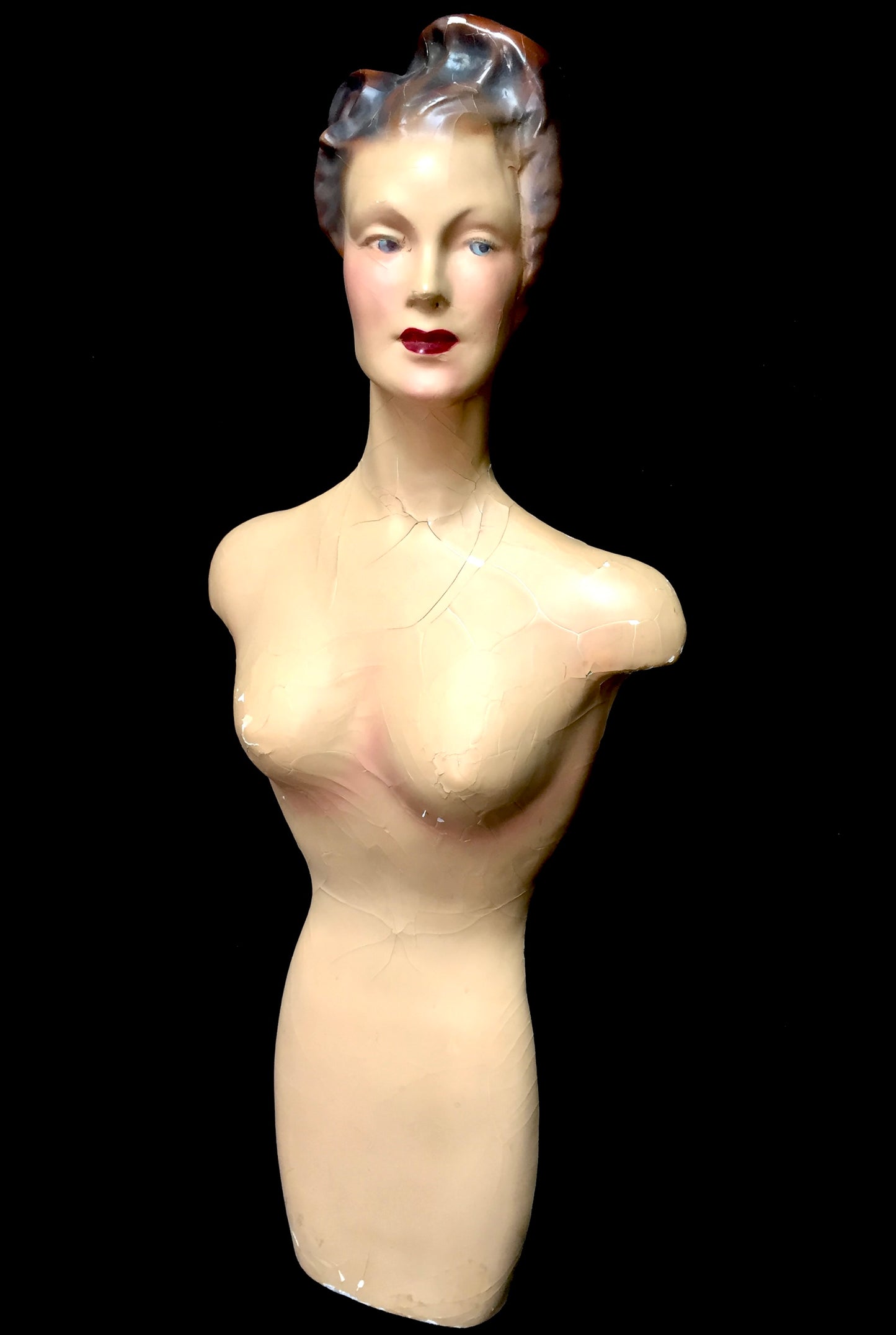 Antique 1930s Plaster & Painted Art Deco Female Shop Display Mannequin Bust