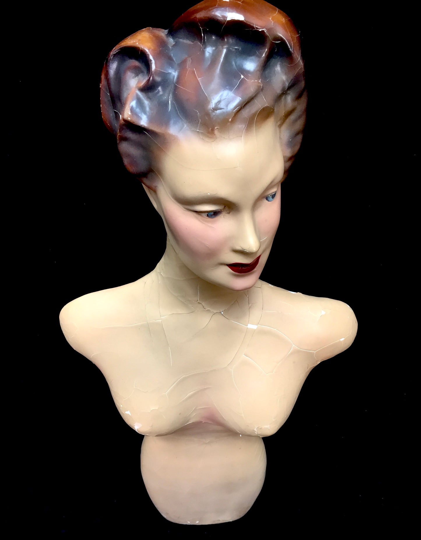 Antique 1930s Plaster & Painted Art Deco Female Shop Display Mannequin Bust