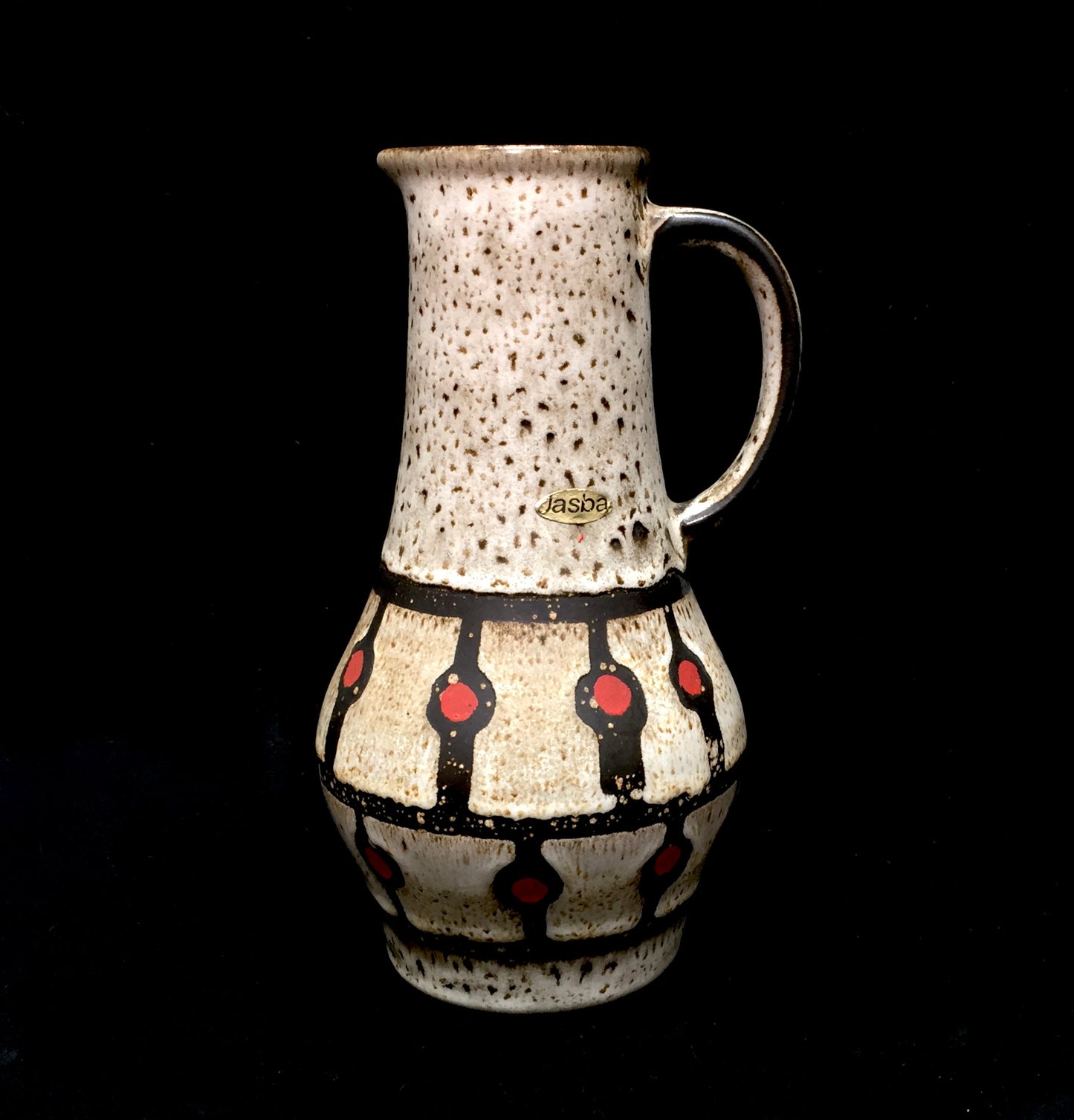 Vintage West German Pottery Jasba Keramik Vase / Jug / Red & Black Retro 1970's
