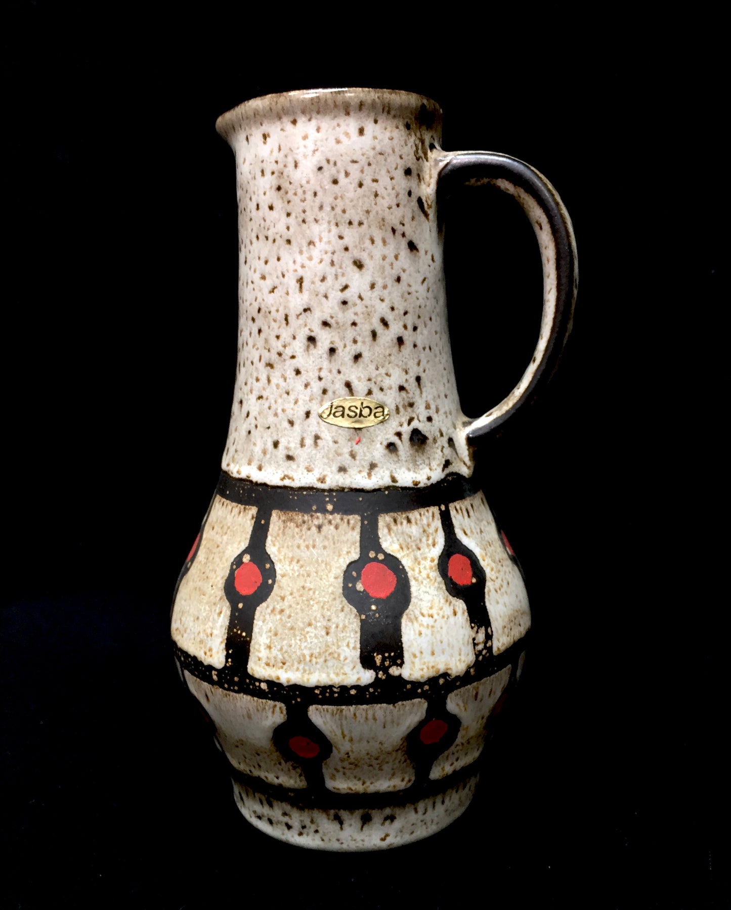 Vintage West German Pottery Jasba Keramik Vase / Jug / Red & Black Retro 1970's