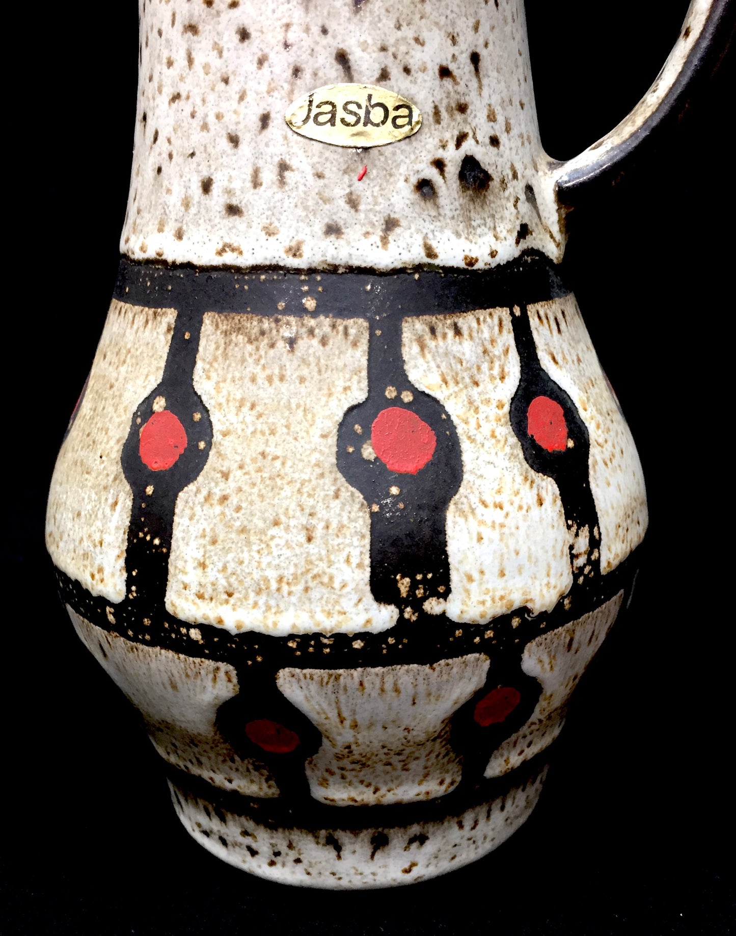 Vintage West German Pottery Jasba Keramik Vase / Jug / Red & Black Retro 1970's