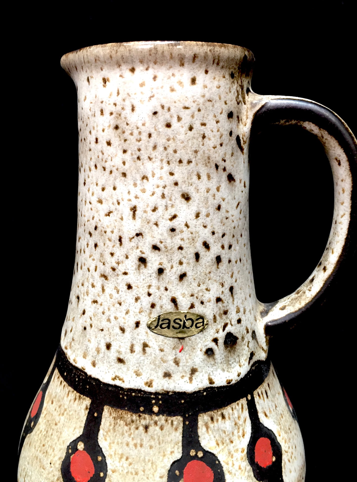 Vintage West German Pottery Jasba Keramik Vase / Jug / Red & Black Retro 1970's