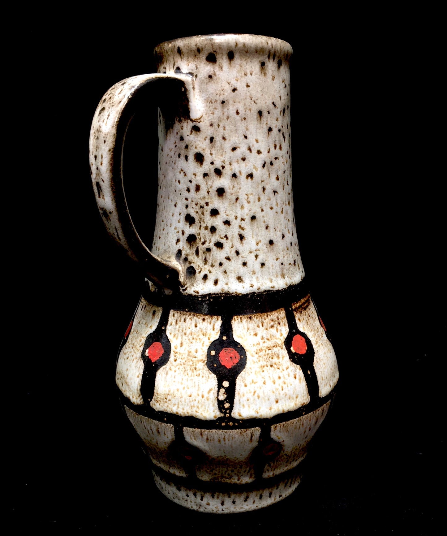 Vintage West German Pottery Jasba Keramik Vase / Jug / Red & Black Retro 1970's