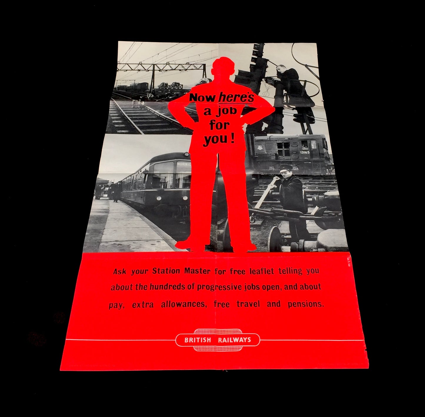 Antique Advertising British Railways Transport Station Recruitment Poster c.1950