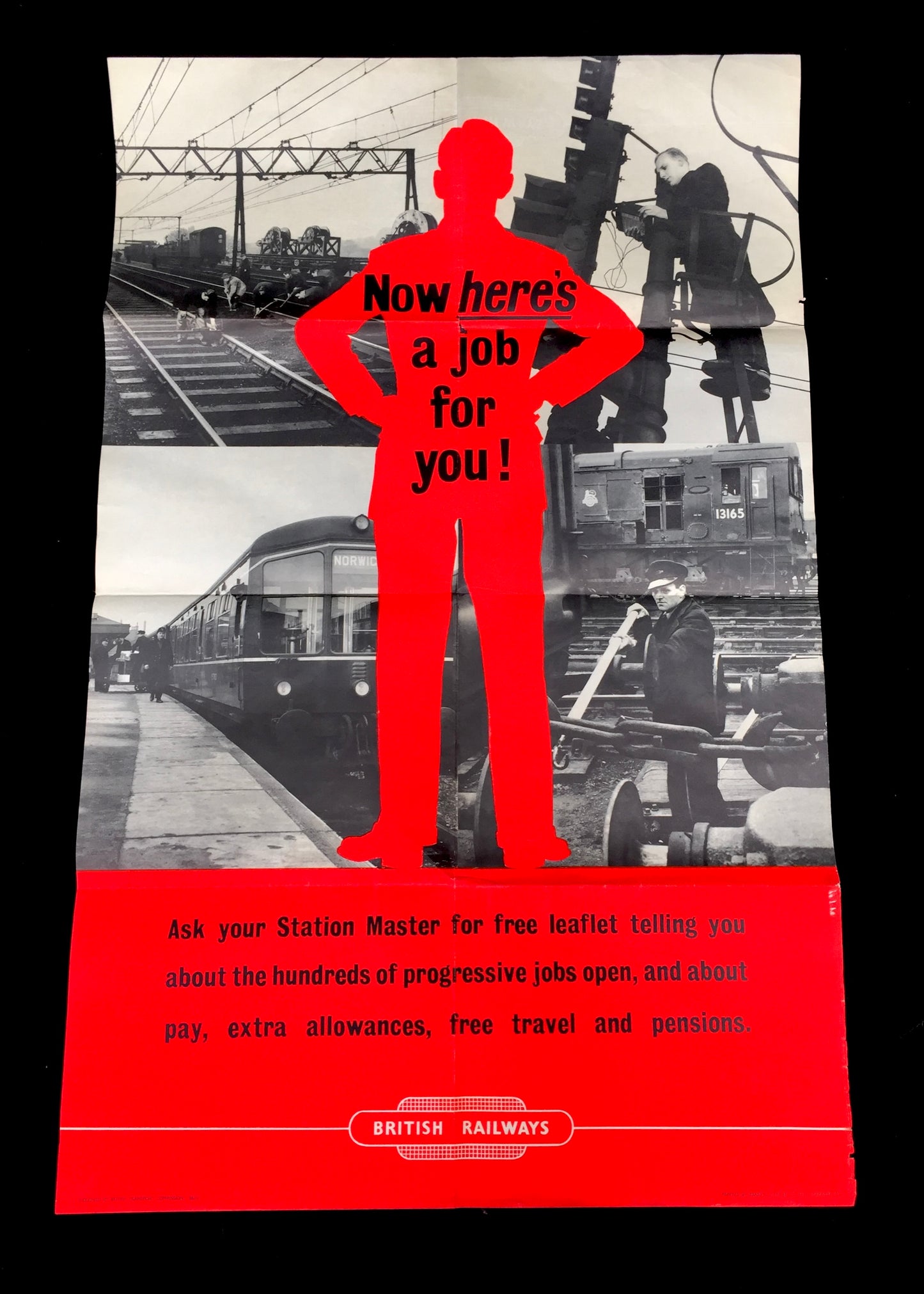 Antique Advertising British Railways Transport Station Recruitment Poster c.1950