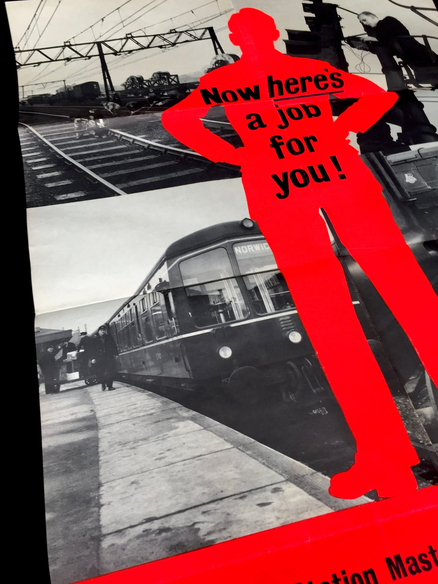 Antique Advertising British Railways Transport Station Recruitment Poster c.1950