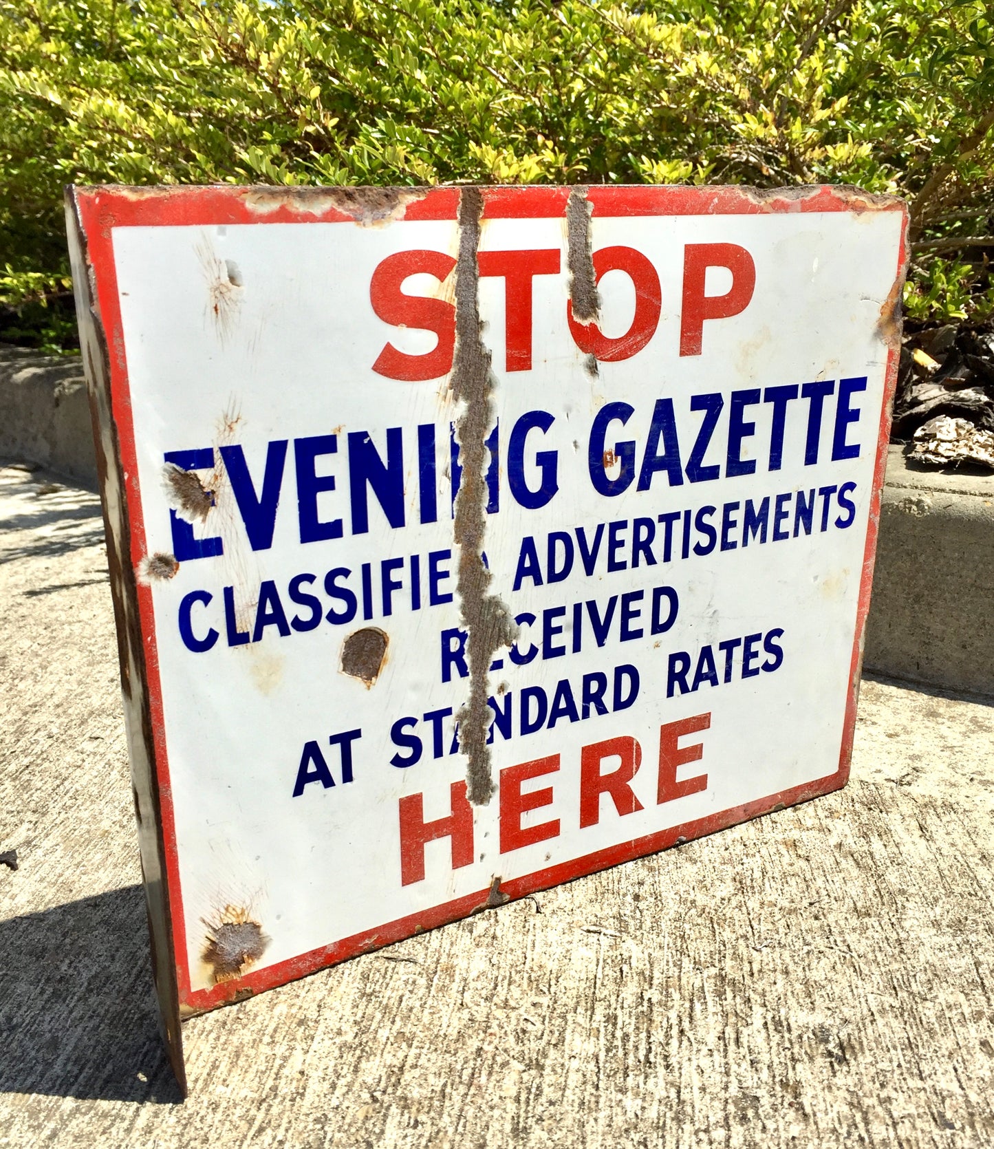 Antique Advertising - Evening Gazette Newsagents Double Sided Enamel Wall Sign