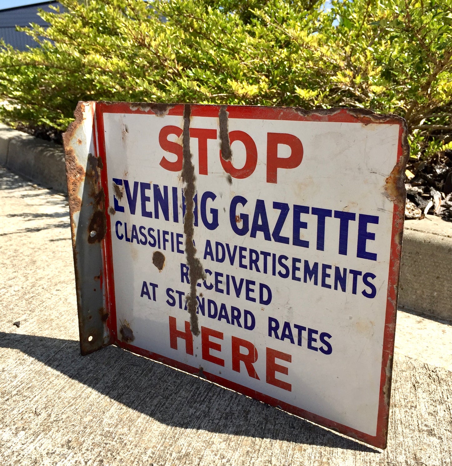 Antique Advertising - Evening Gazette Newsagents Double Sided Enamel Wall Sign