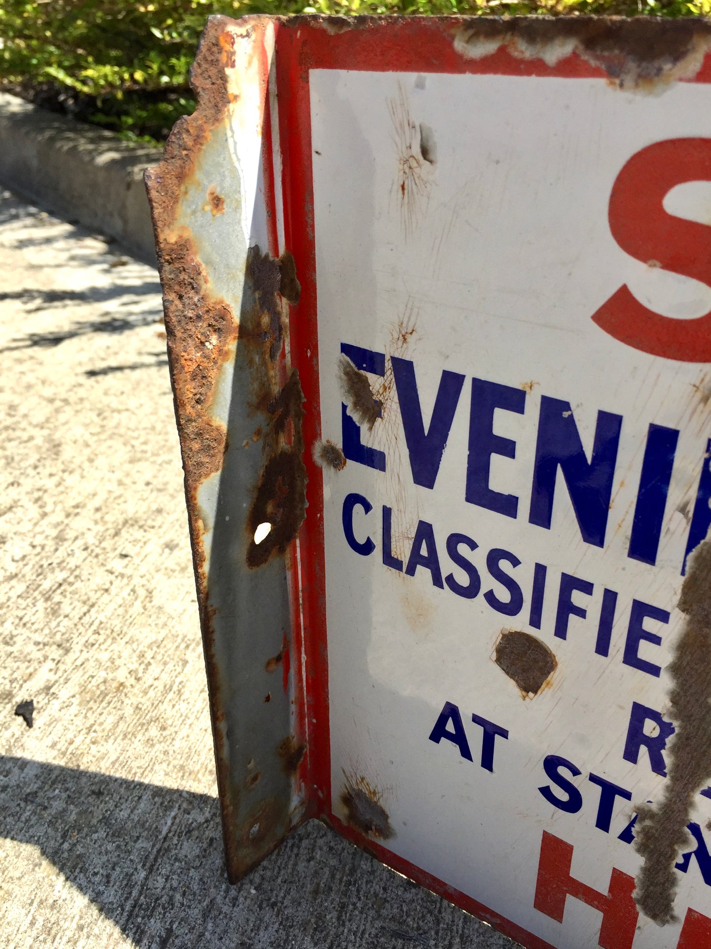 Antique Advertising - Evening Gazette Newsagents Double Sided Enamel Wall Sign