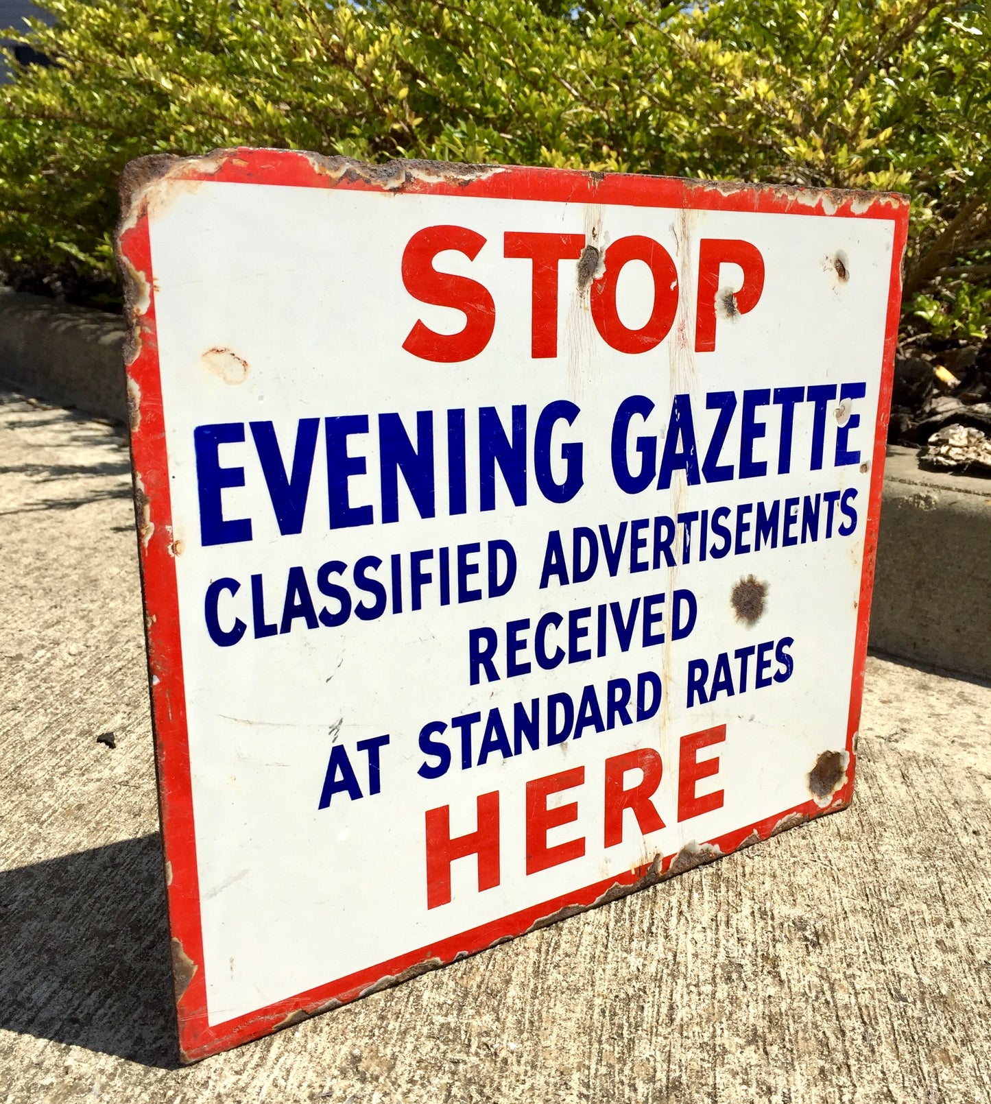 Antique Advertising - Evening Gazette Newsagents Double Sided Enamel Wall Sign