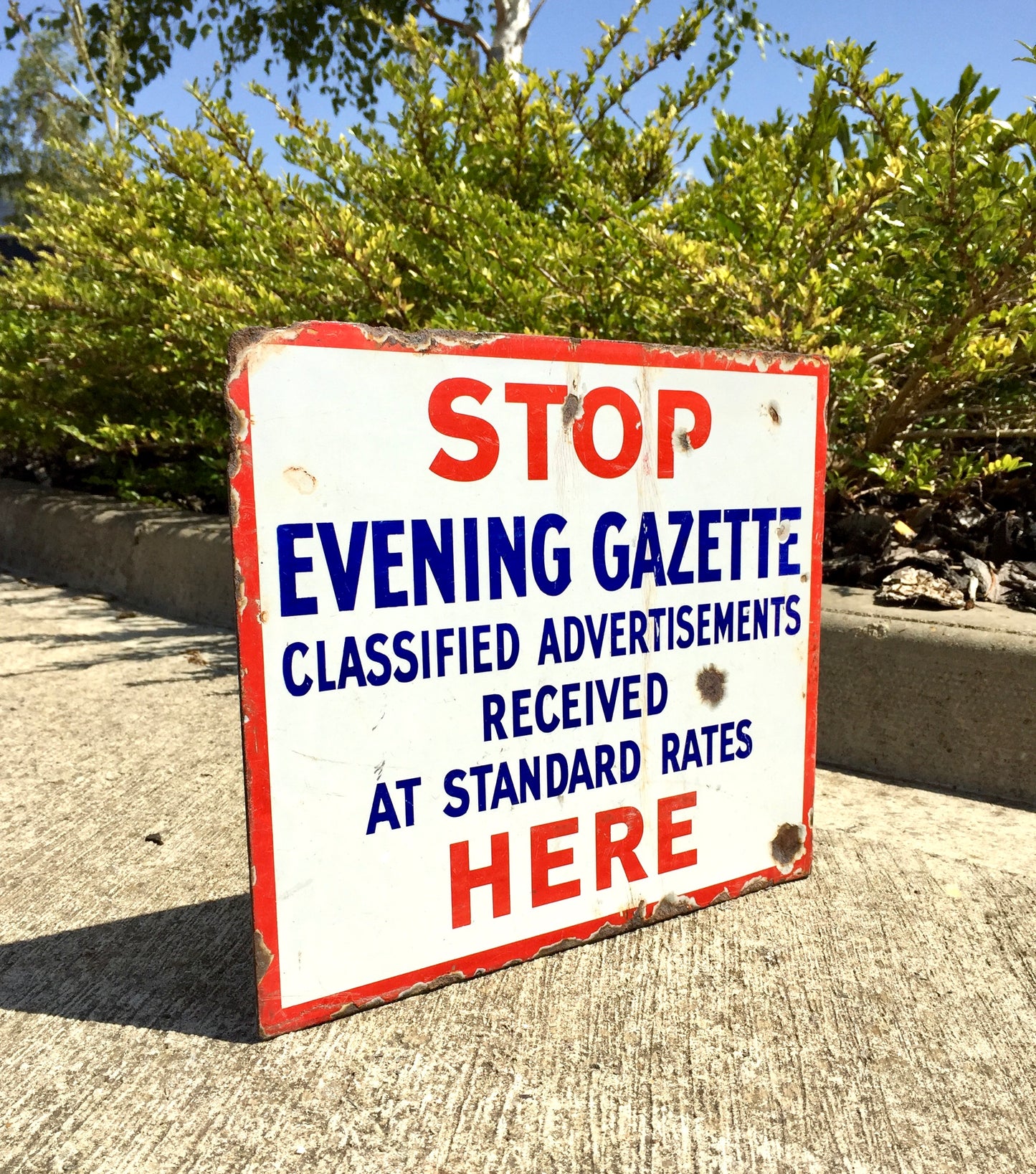 Antique Advertising - Evening Gazette Newsagents Double Sided Enamel Wall Sign