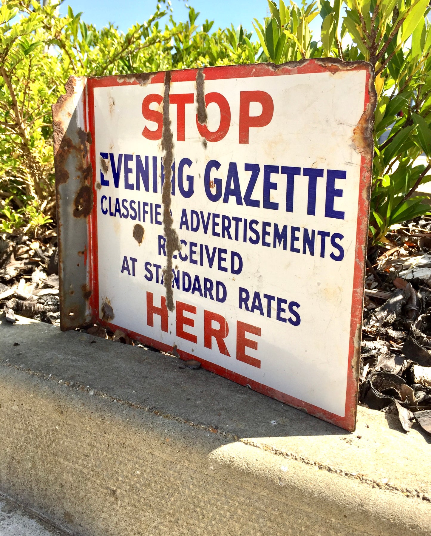 Antique Advertising - Evening Gazette Newsagents Double Sided Enamel Wall Sign