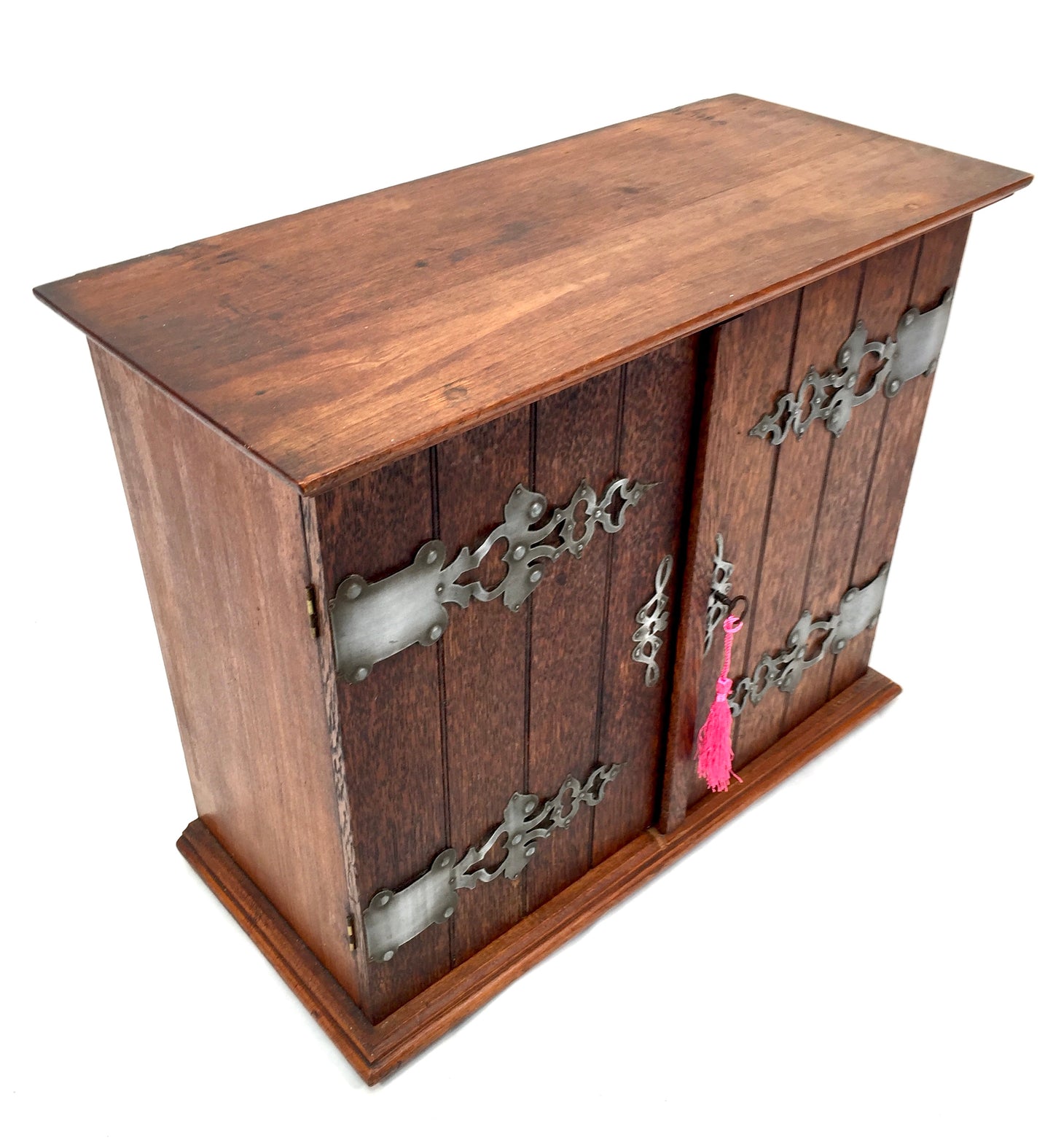 Antique Wooden Oak Arts & Crafts Storage Cabinet / Desktop Box with Key c.1920