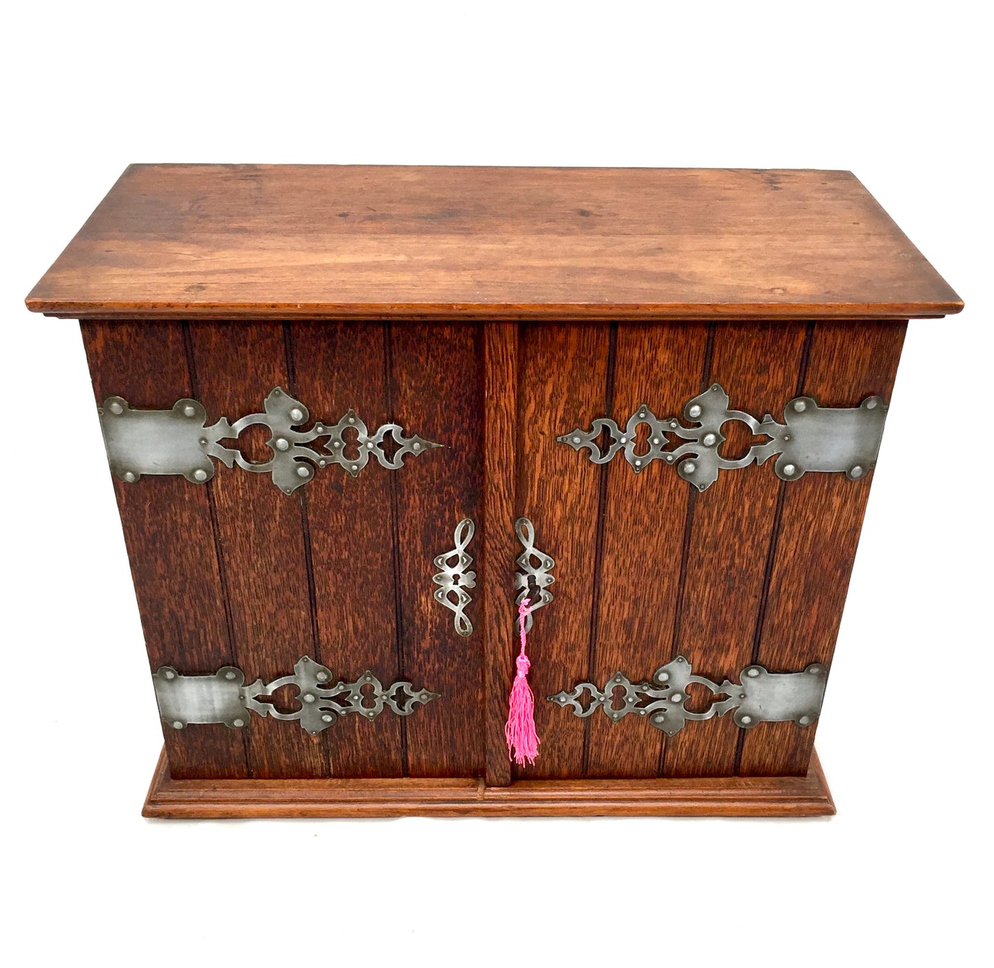 Antique Wooden Oak Arts & Crafts Storage Cabinet / Desktop Box with Key c.1920
