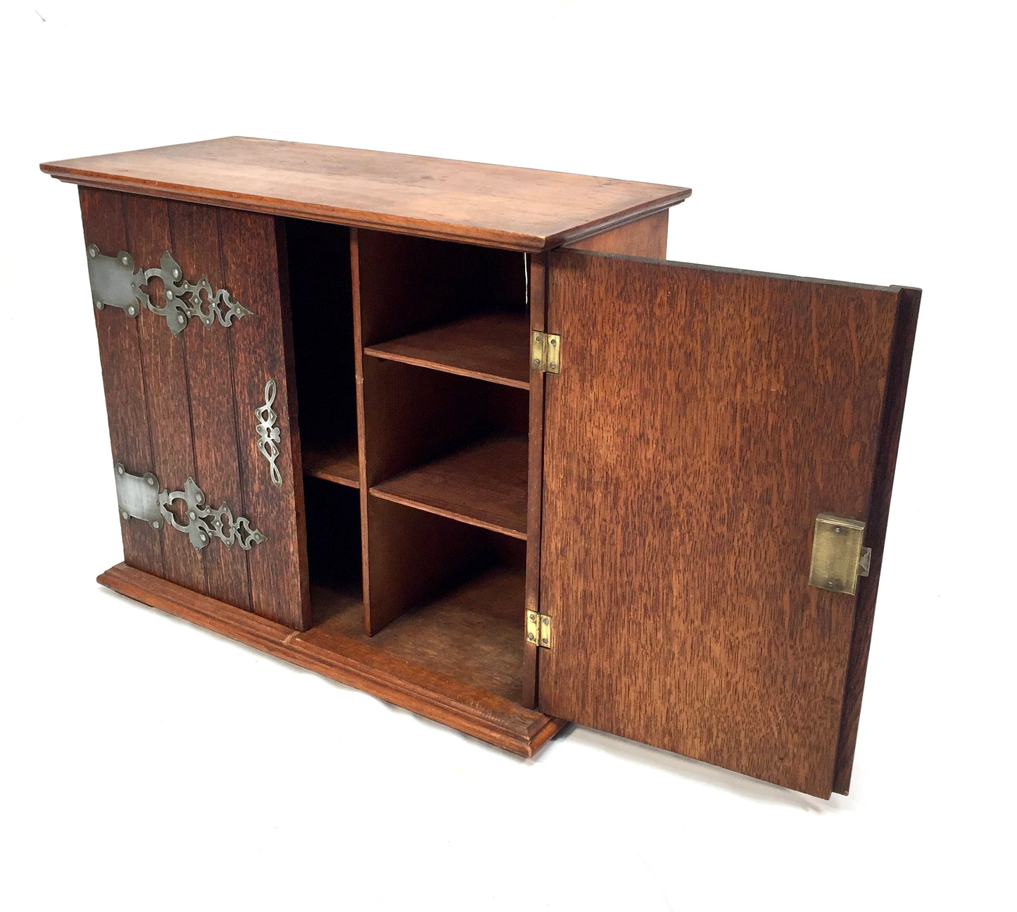 Antique Wooden Oak Arts & Crafts Storage Cabinet / Desktop Box with Key c.1920