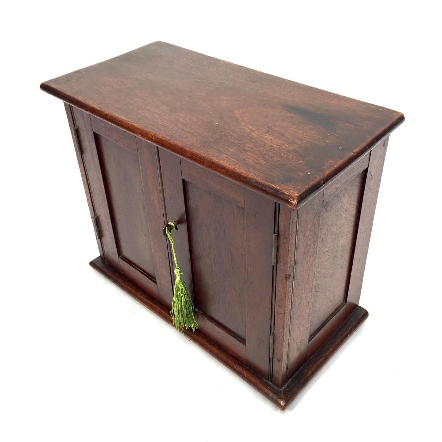 Antique Wooden Stained Oak Storage Cabinet / Desktop Box with Key c.1910