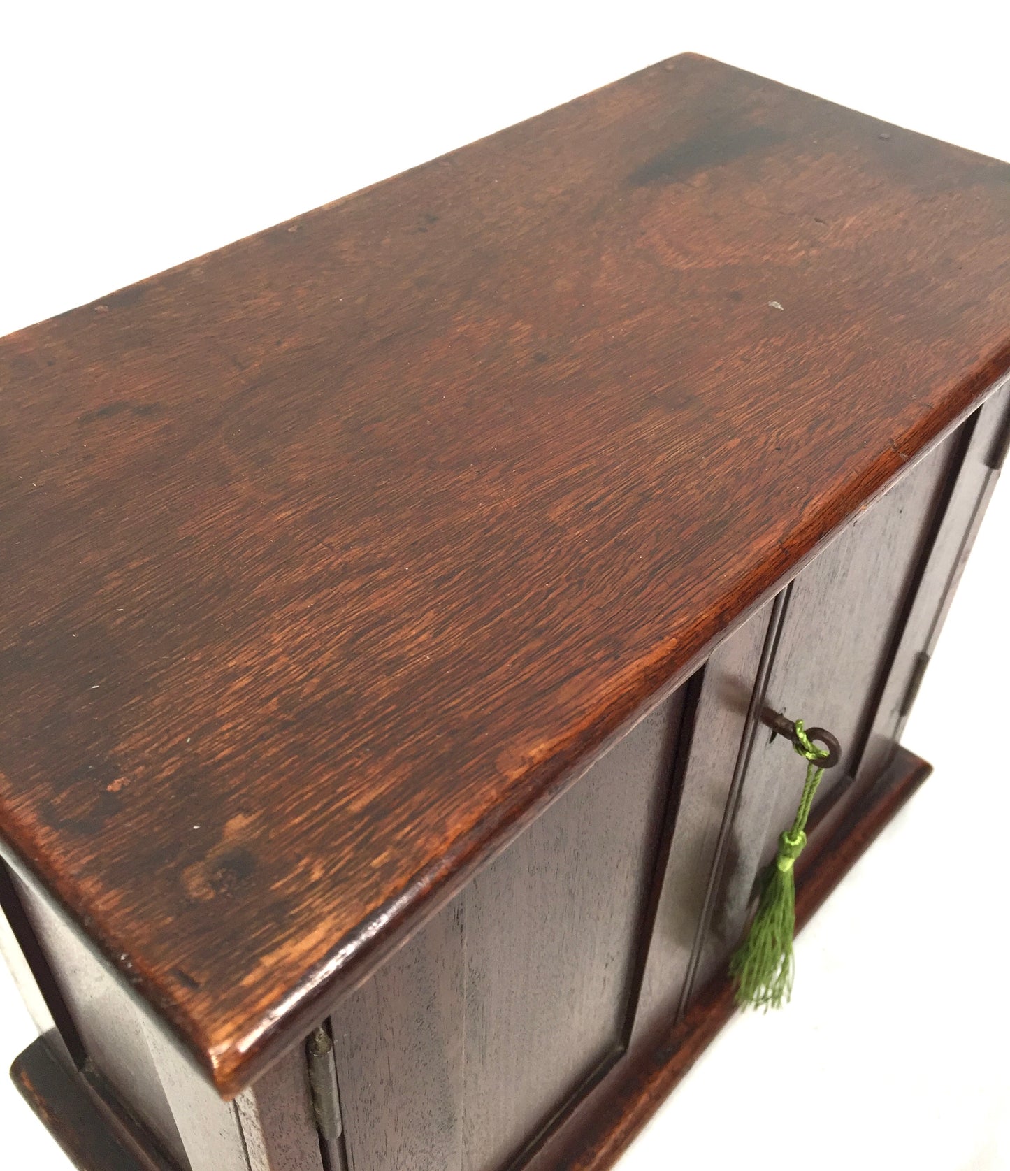 Antique Wooden Stained Oak Storage Cabinet / Desktop Box with Key c.1910