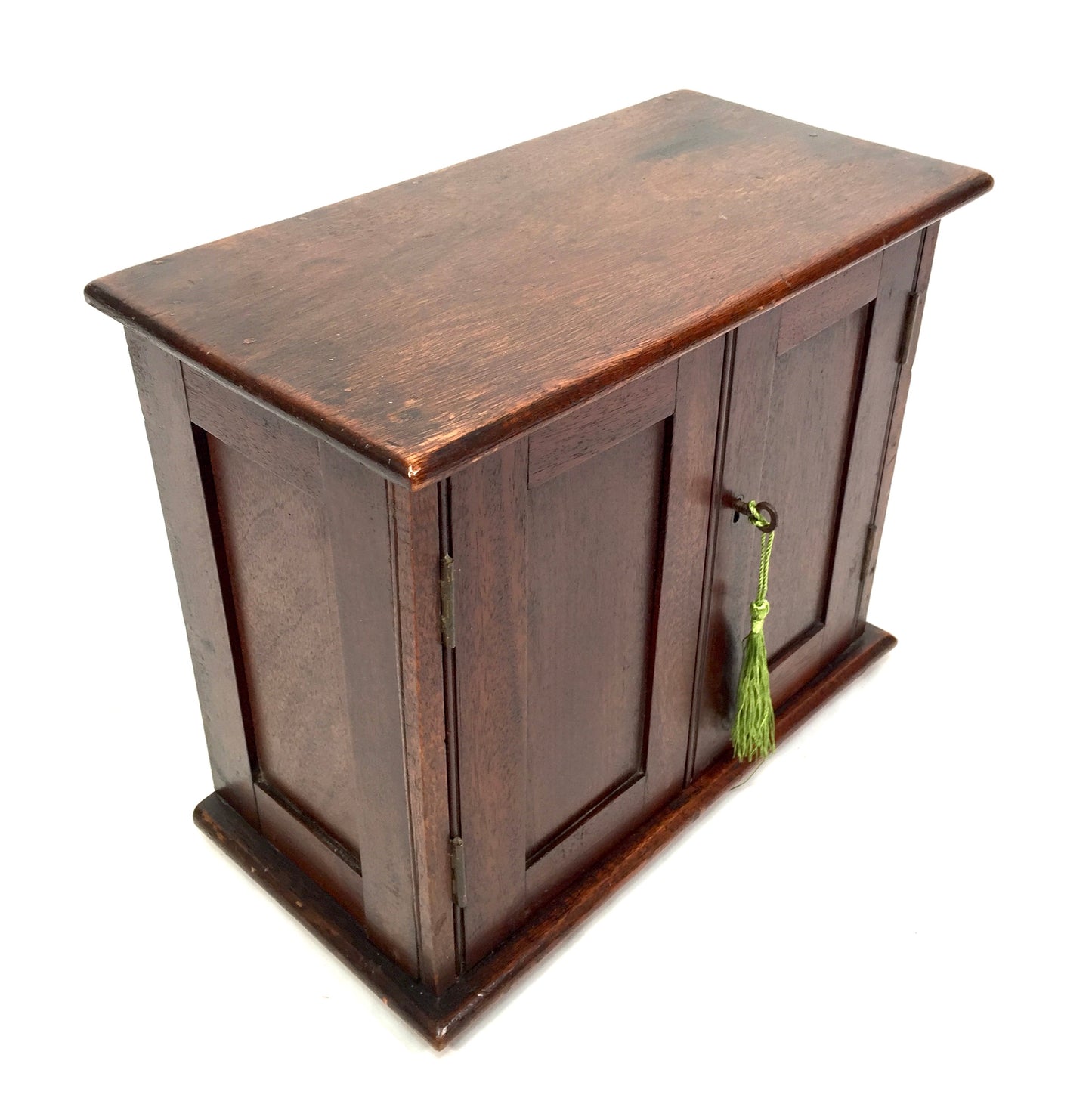 Antique Wooden Stained Oak Storage Cabinet / Desktop Box with Key c.1910