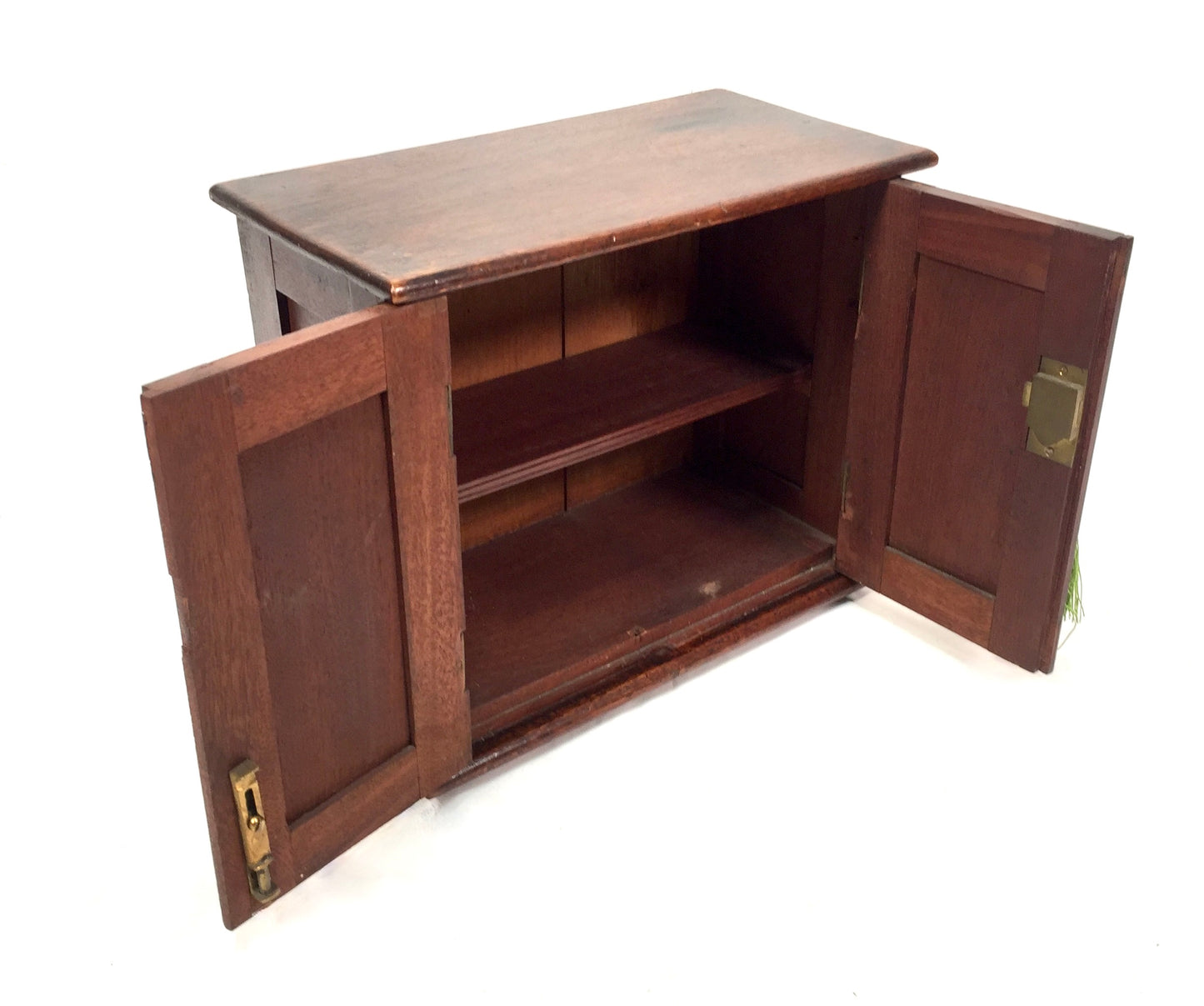 Antique Wooden Stained Oak Storage Cabinet / Desktop Box with Key c.1910