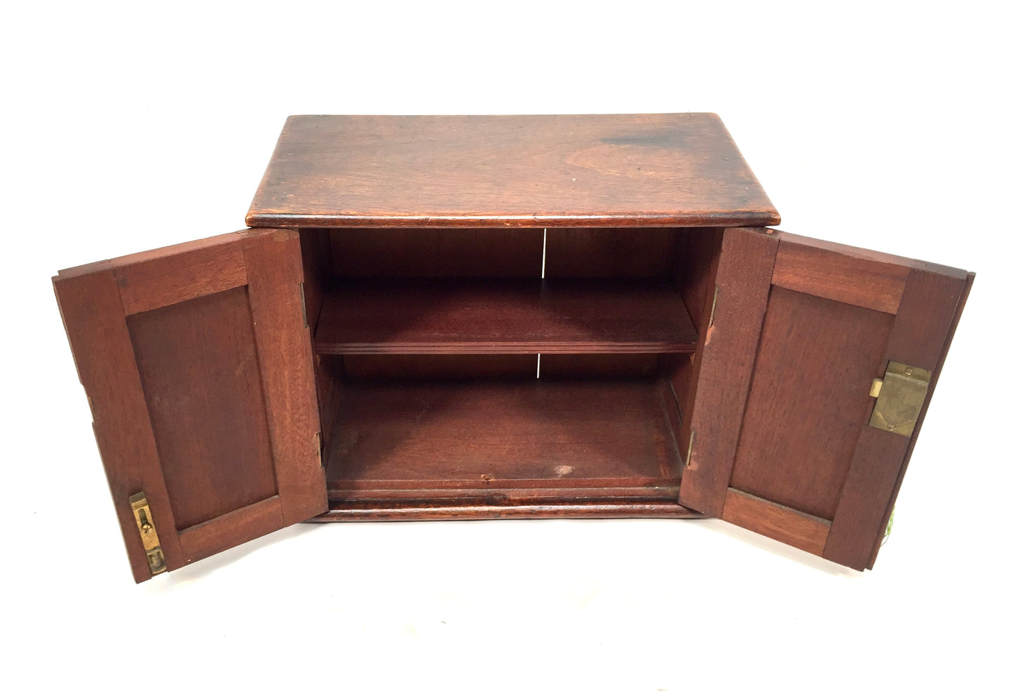 Antique Wooden Stained Oak Storage Cabinet / Desktop Box with Key c.1910