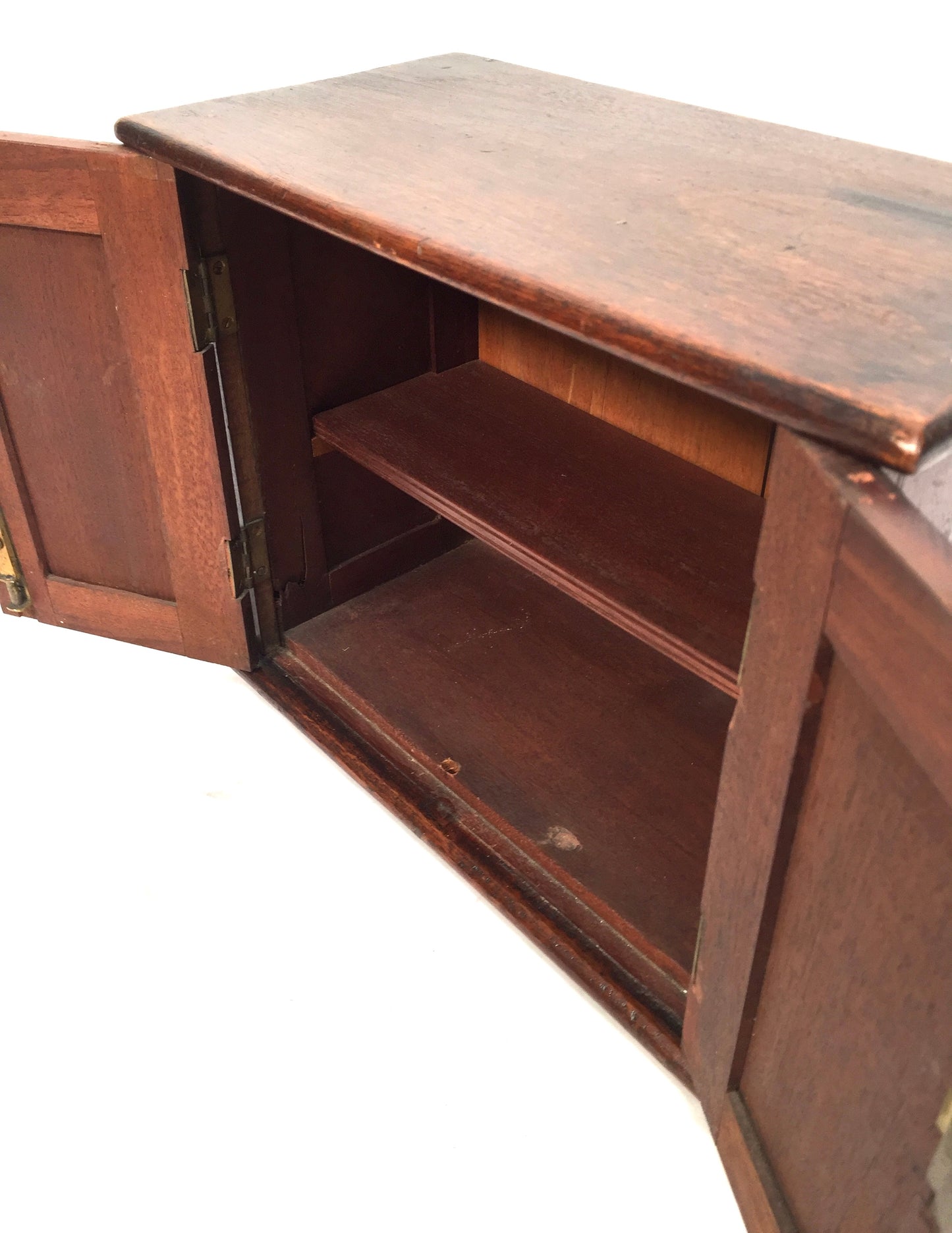 Antique Wooden Stained Oak Storage Cabinet / Desktop Box with Key c.1910
