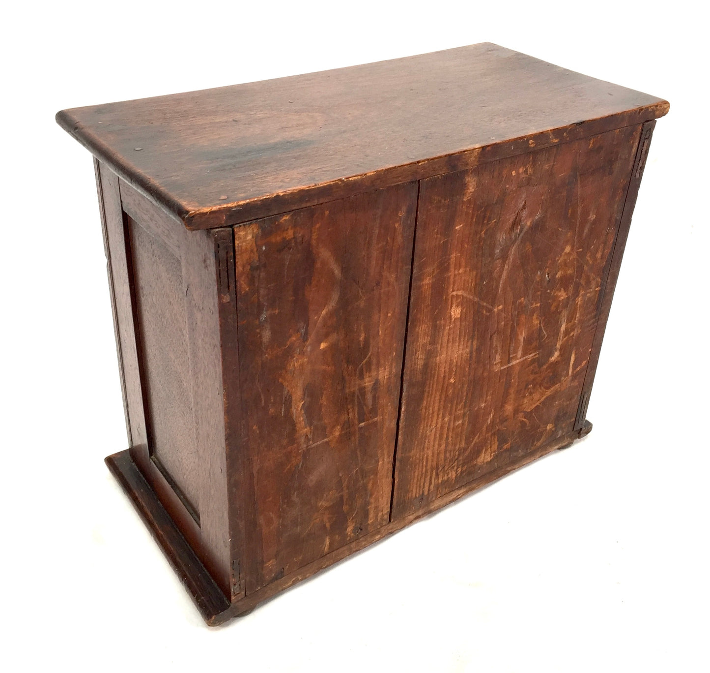 Antique Wooden Stained Oak Storage Cabinet / Desktop Box with Key c.1910