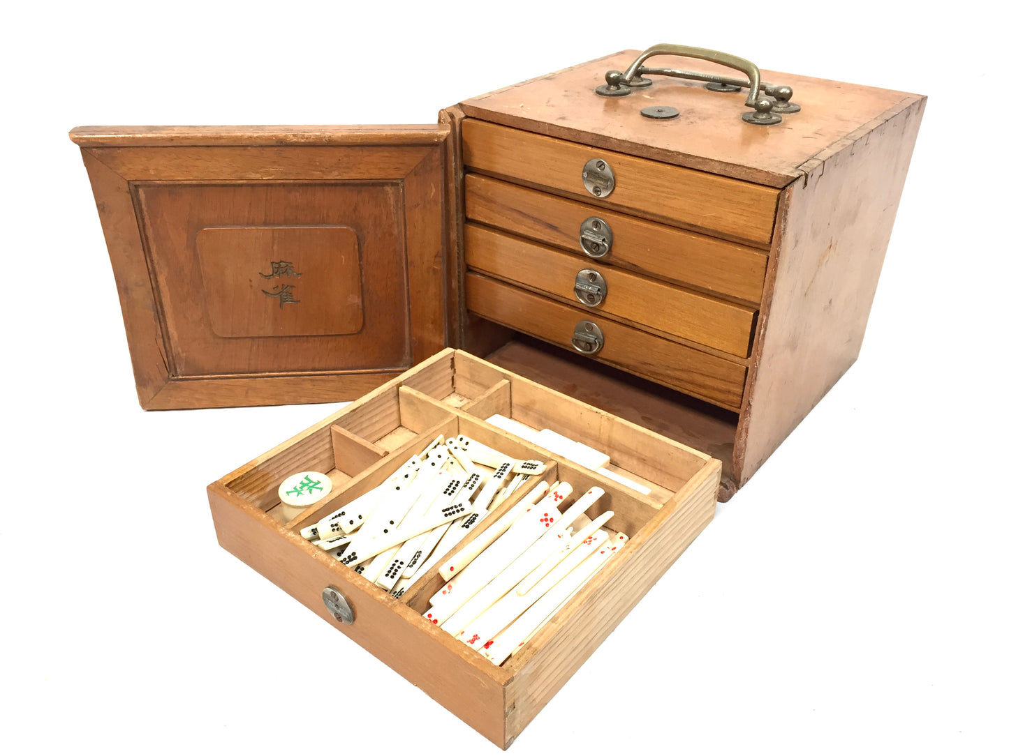 Antique Mahjong Game in Box / Bone & Bamboo Tiles / Mah Jong Game / Complete