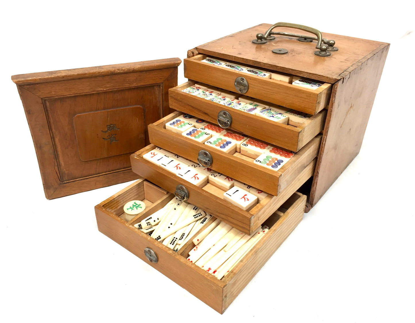 Antique Mahjong Game in Box / Bone & Bamboo Tiles / Mah Jong Game / Complete