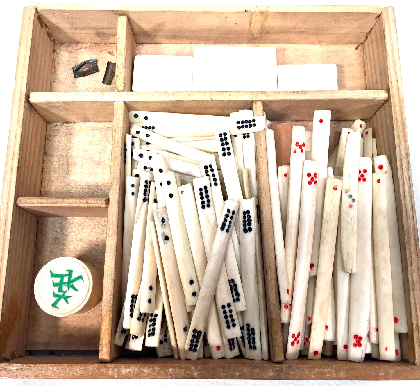 Antique Mahjong Game in Box / Bone & Bamboo Tiles / Mah Jong Game / Complete