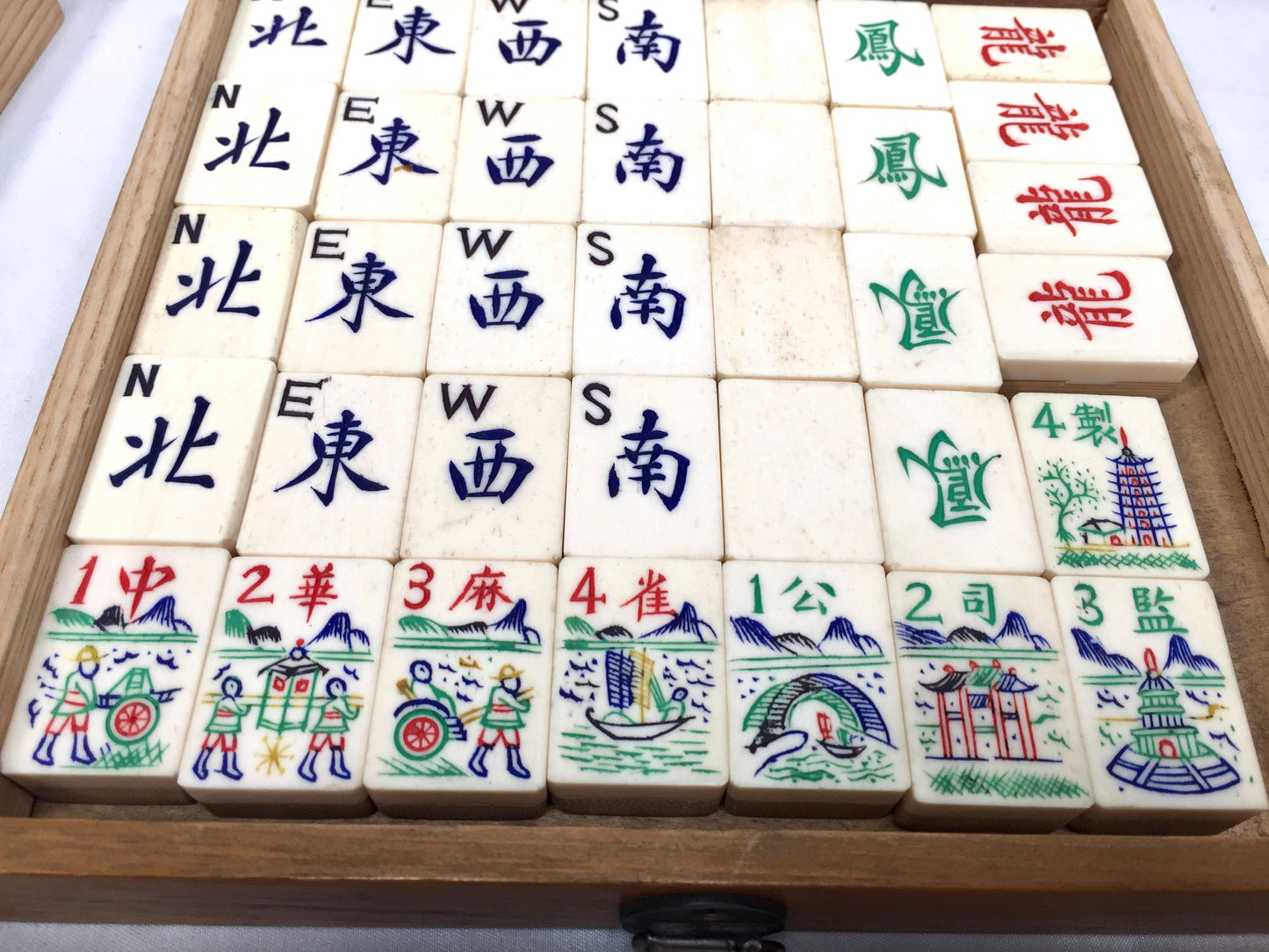 Antique Mahjong Game in Box / Bone & Bamboo Tiles / Mah Jong Game / Complete