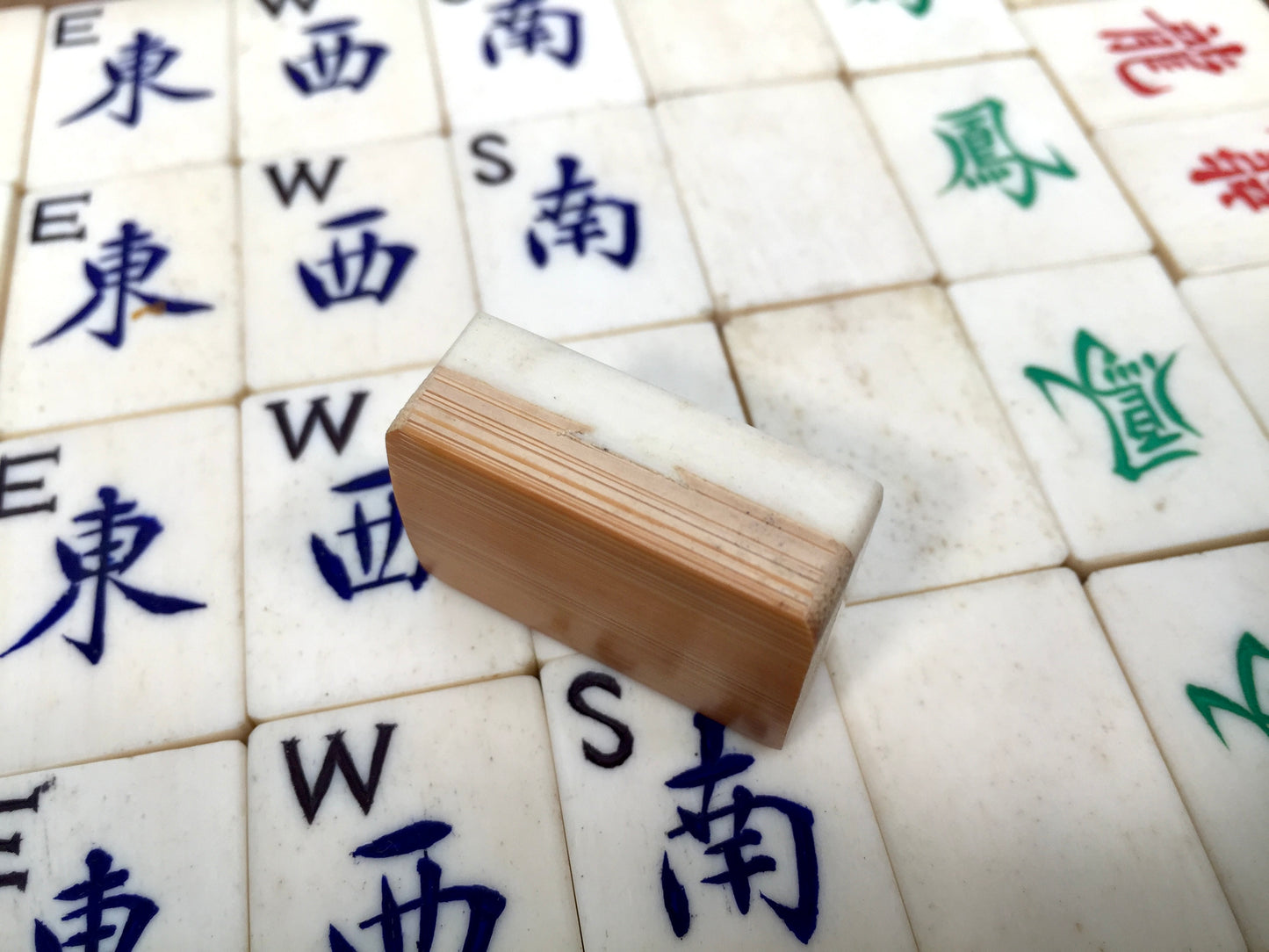 Antique Mahjong Game in Box / Bone & Bamboo Tiles / Mah Jong Game / Complete
