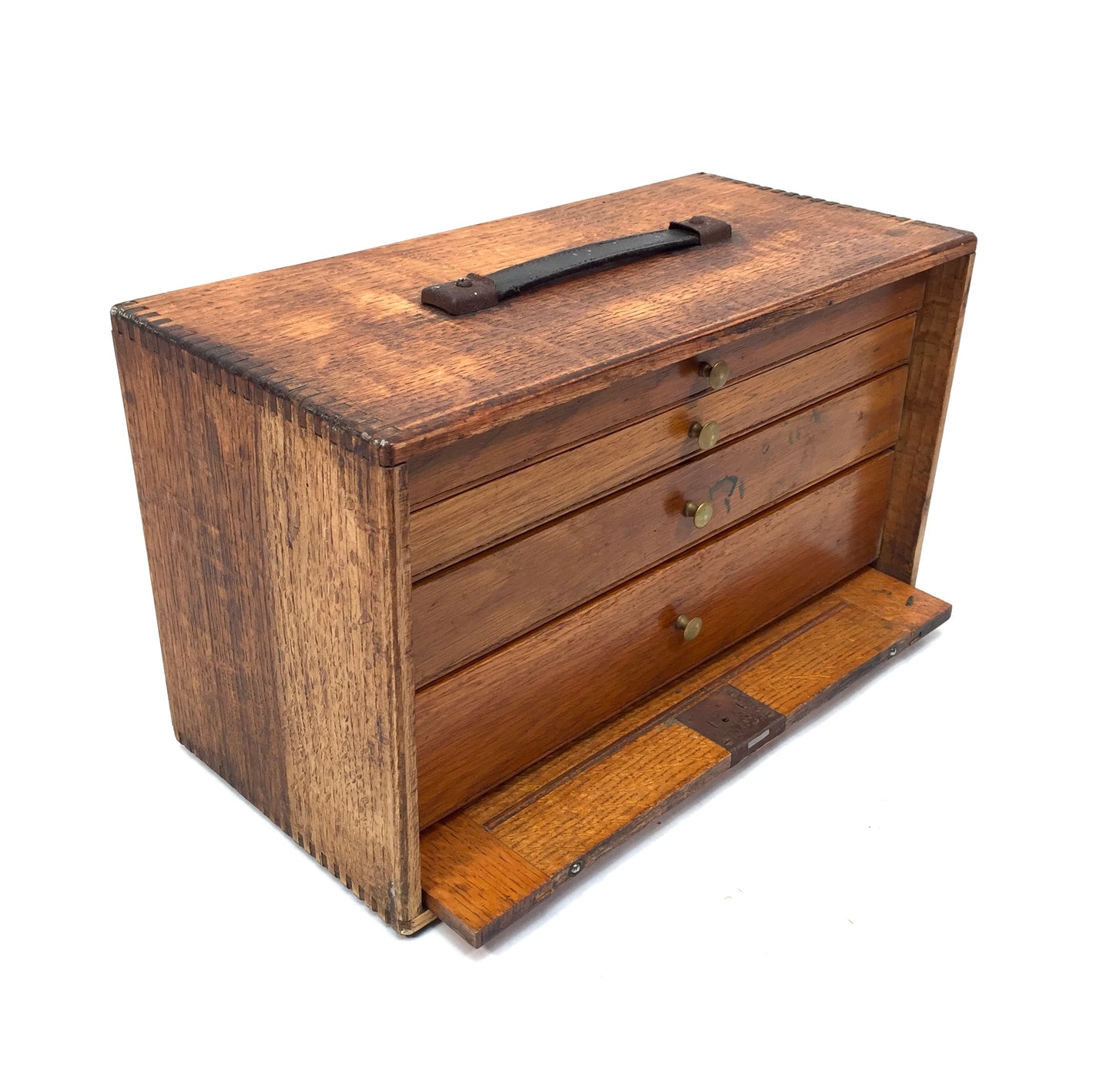 Antique Wooden Oak 1930s Engineers Toolbox / Tool Box Collectors Cabinet Storage
