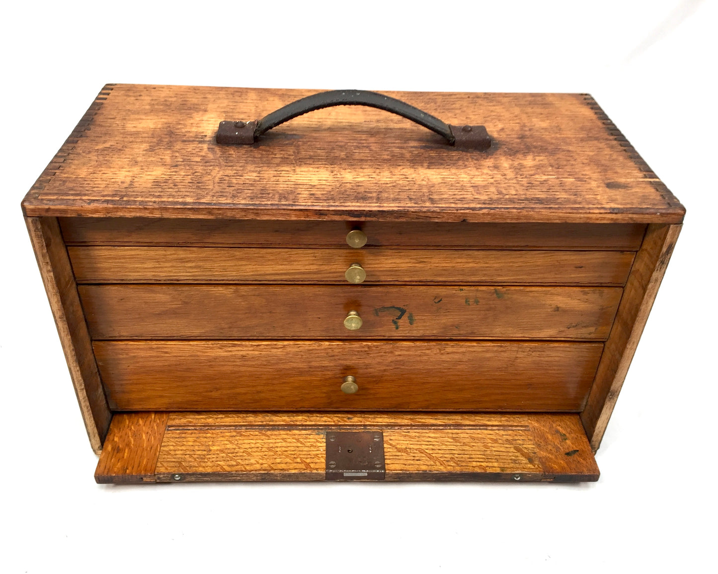 Antique Wooden Oak 1930s Engineers Toolbox / Tool Box Collectors Cabinet Storage