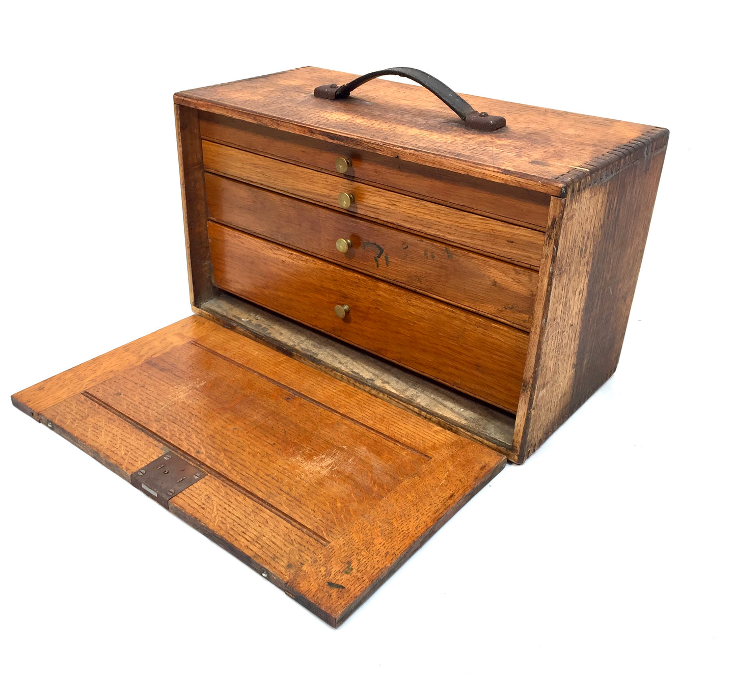Antique Wooden Oak 1930s Engineers Toolbox / Tool Box Collectors Cabinet Storage