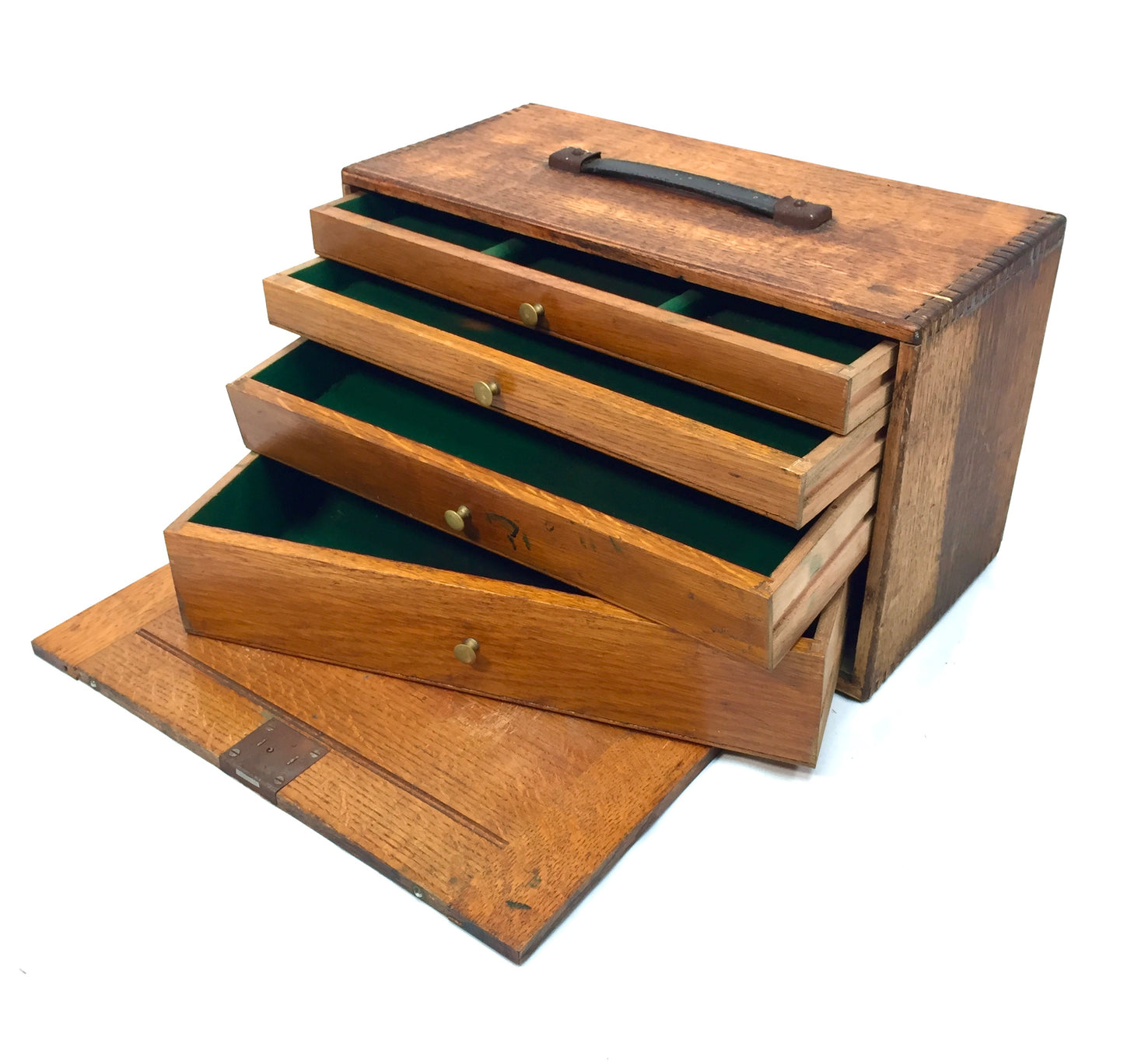 Antique Wooden Oak 1930s Engineers Toolbox / Tool Box Collectors Cabinet Storage