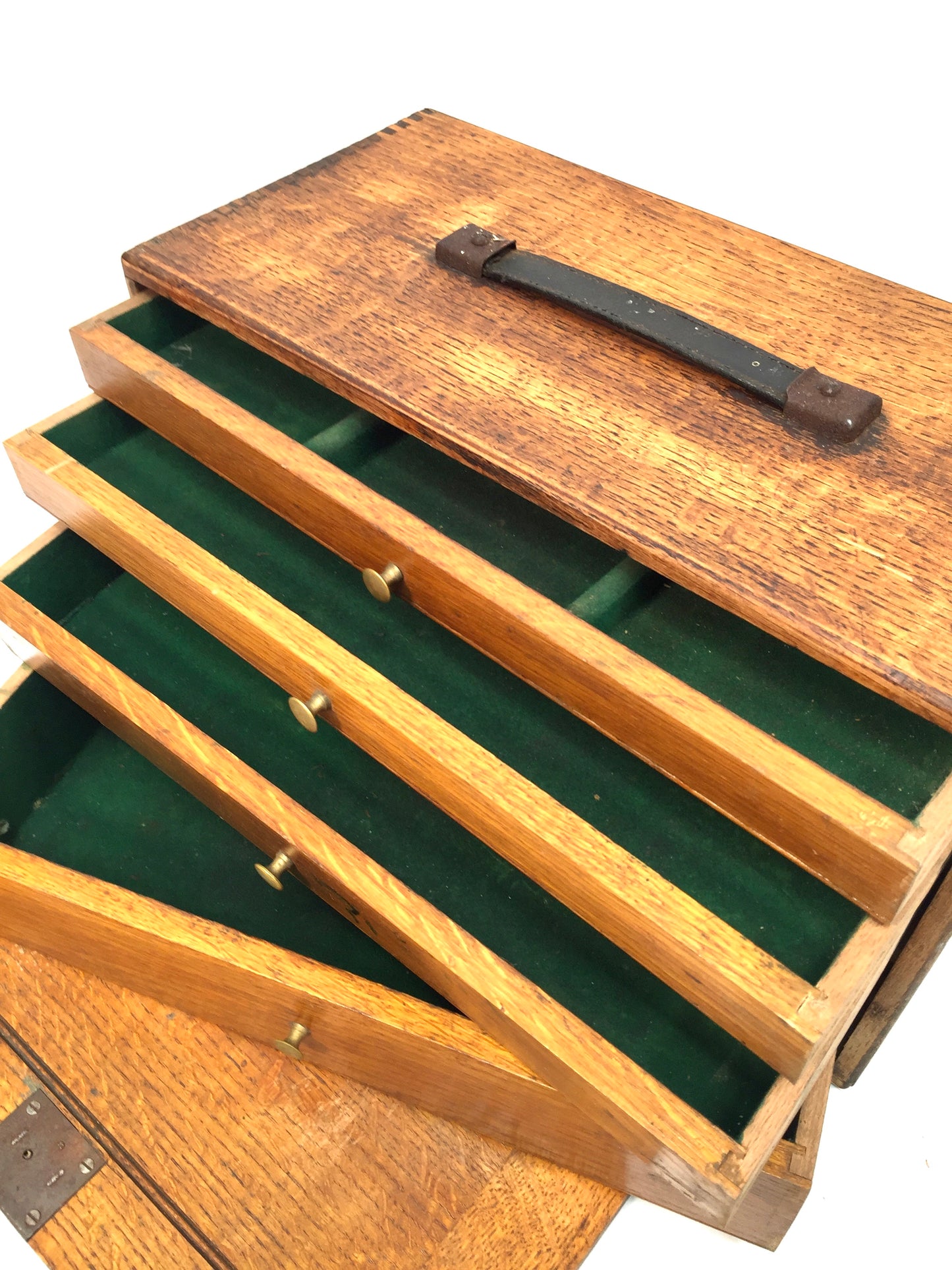 Antique Wooden Oak 1930s Engineers Toolbox / Tool Box Collectors Cabinet Storage