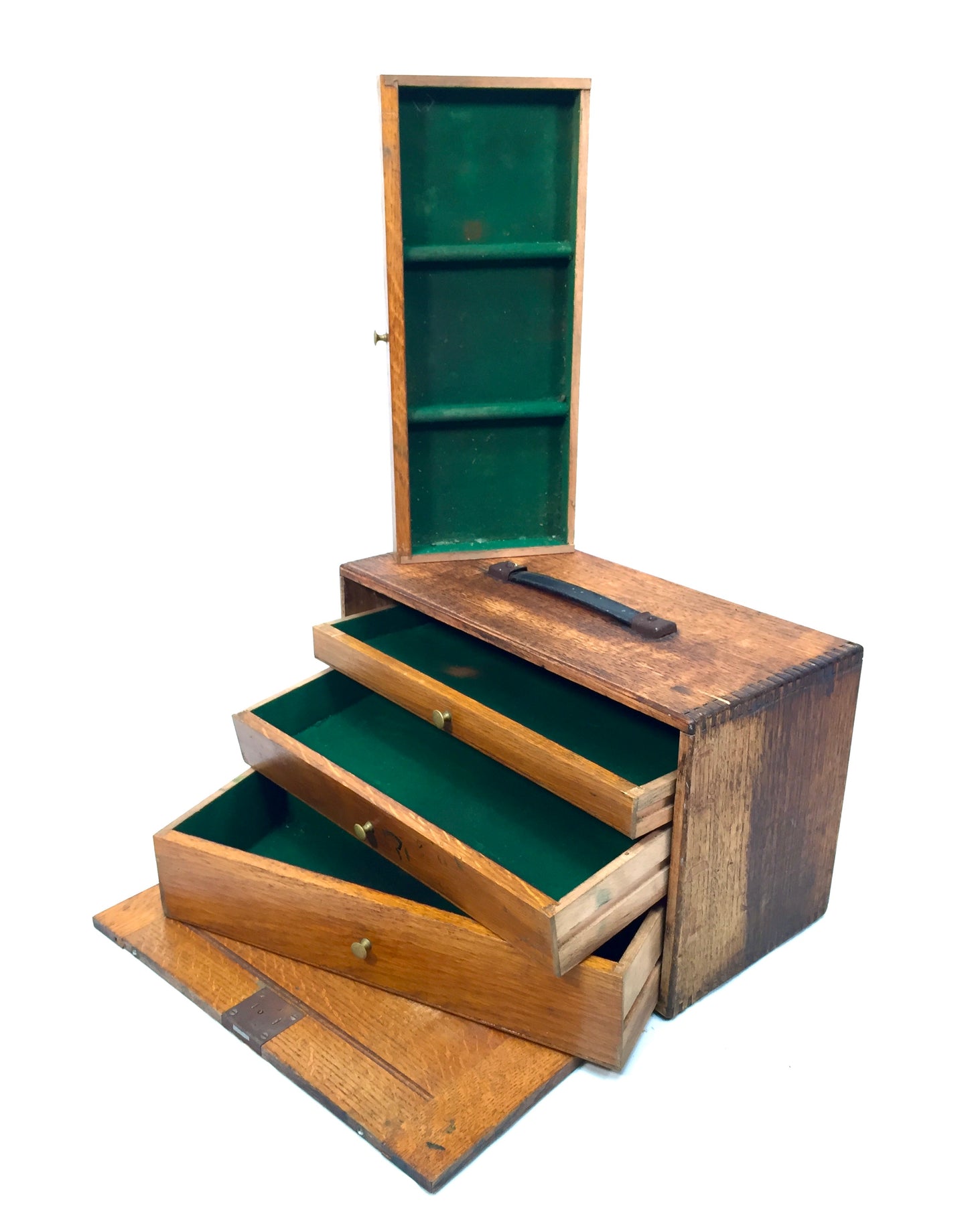 Antique Wooden Oak 1930s Engineers Toolbox / Tool Box Collectors Cabinet Storage