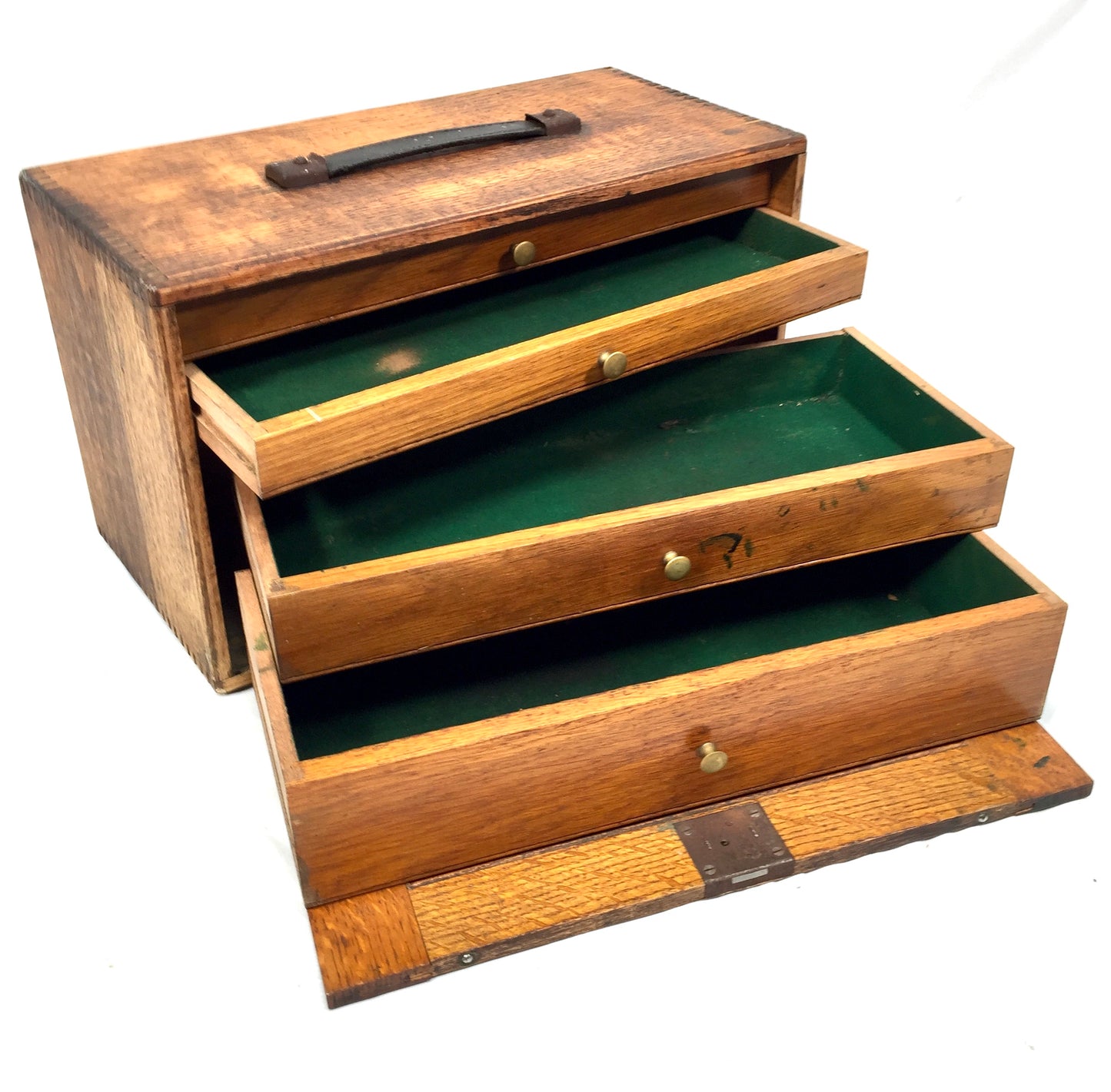 Antique Wooden Oak 1930s Engineers Toolbox / Tool Box Collectors Cabinet Storage